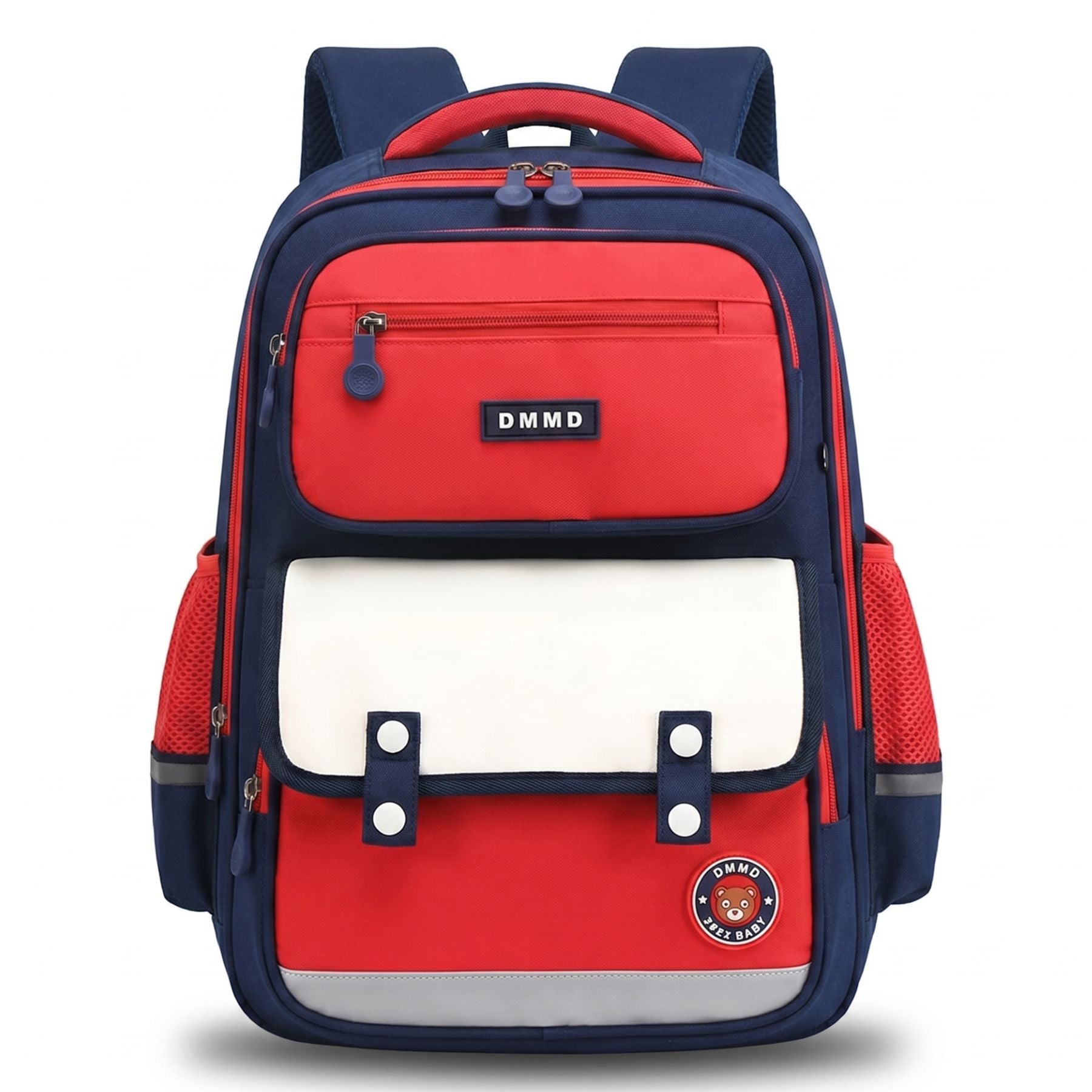 Sac scolaire bleu marine et rouge grand format | Dos respirant renforcé | Tissu Oxford résistant | Grande capacité