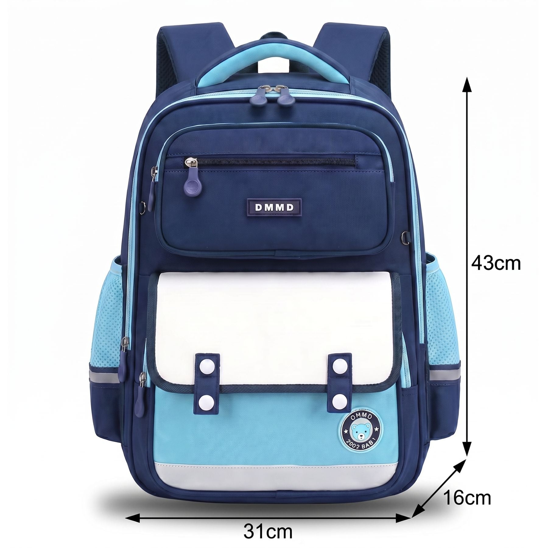 Sac scolaire bleu roi et bleu ciel grand format | Dos respirant renforcé | Tissu Oxford résistant | Grande capacité