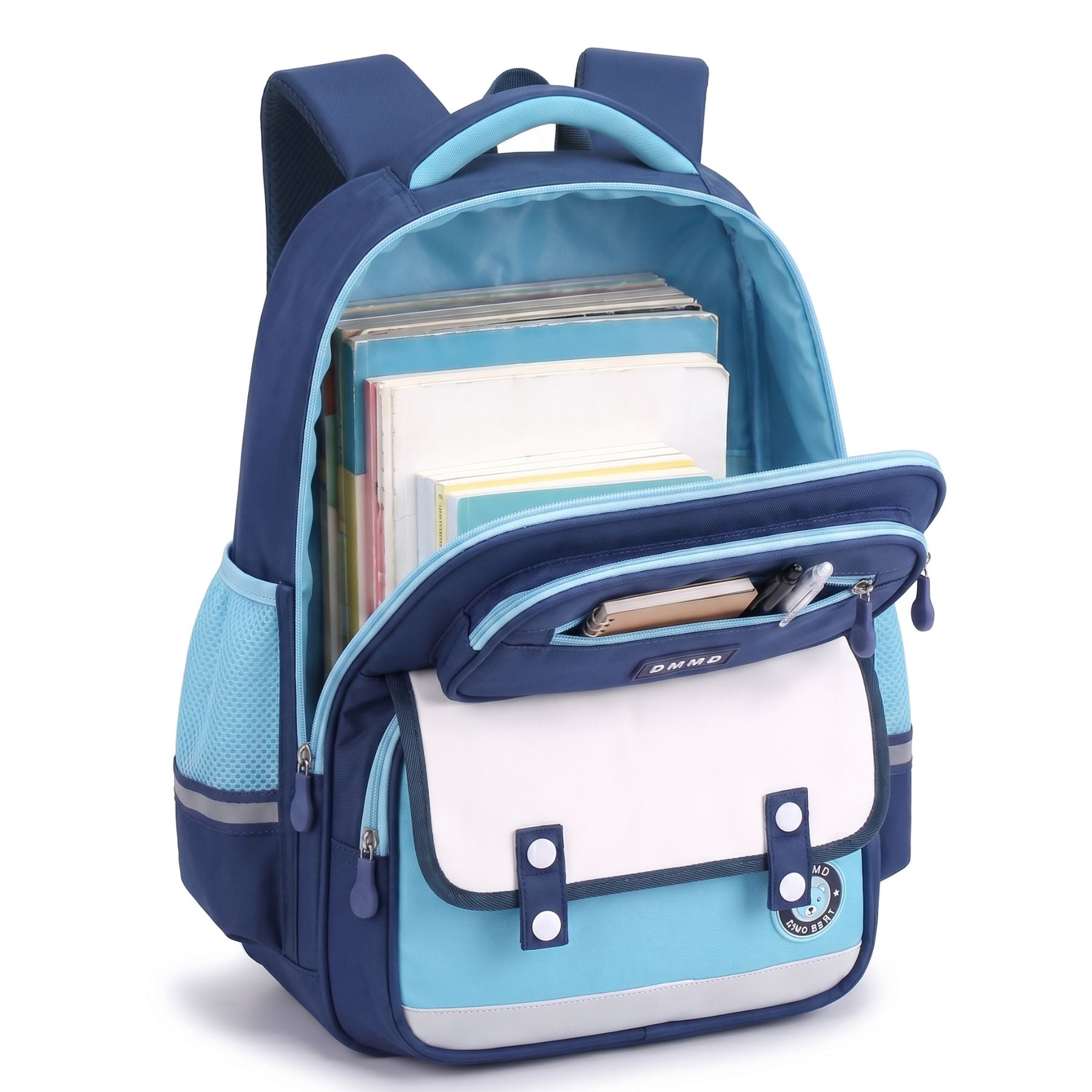 Sac scolaire bleu roi et bleu ciel grand format | Dos respirant renforcé | Tissu Oxford résistant | Grande capacité