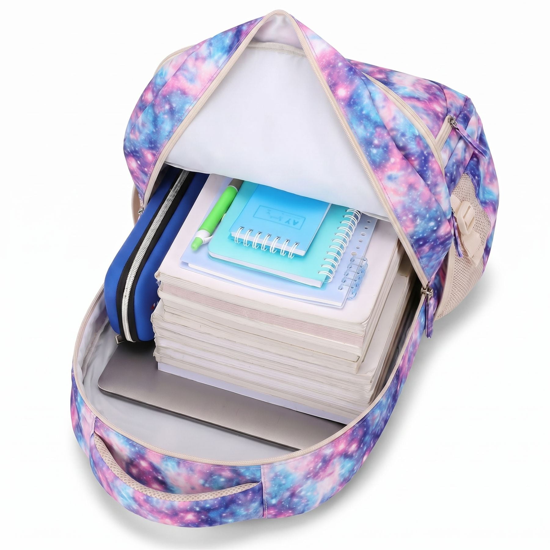 Sac scolaire ciel étoilé violet et bleu | Trousse assortie | Tissu Oxford résistant | Grande capacité