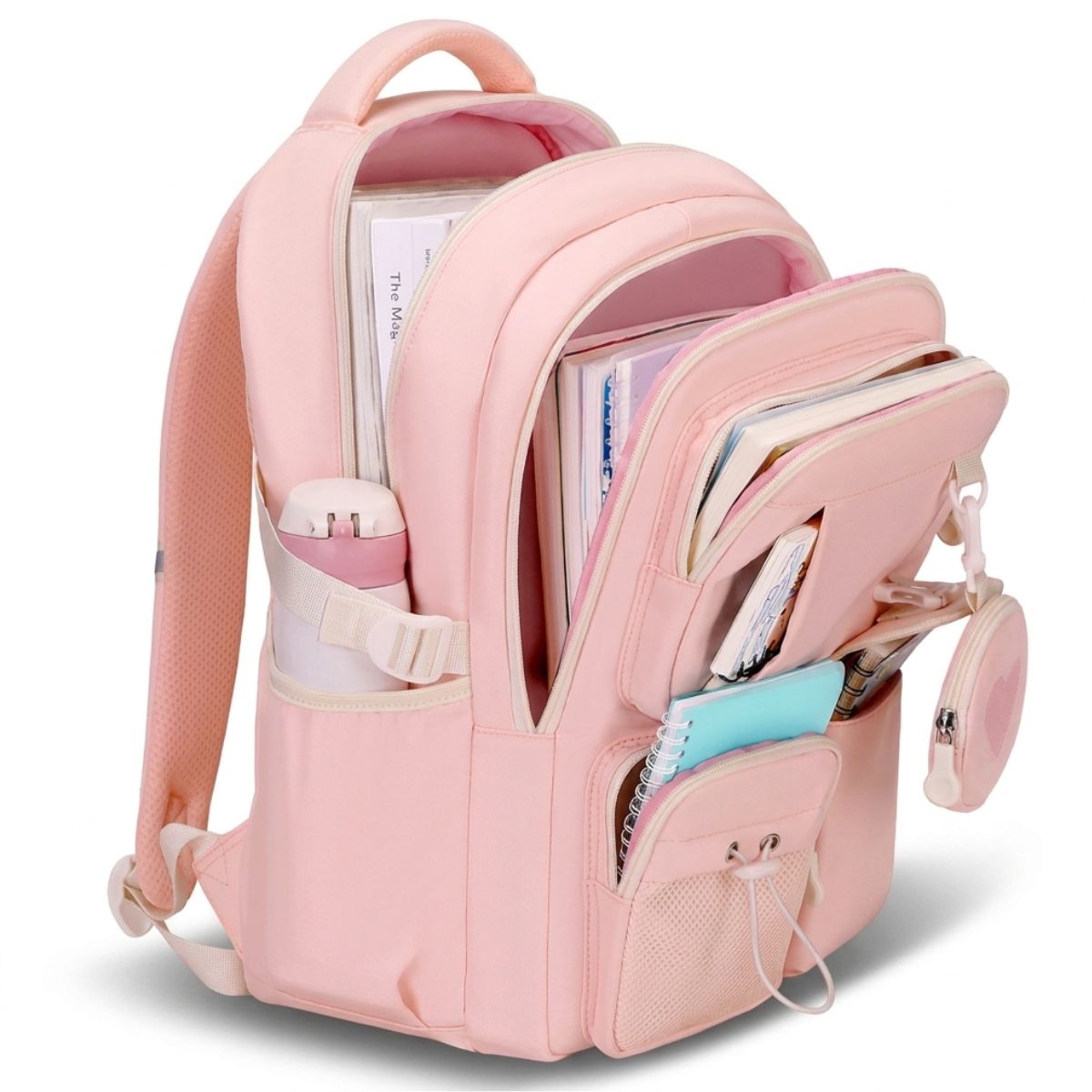 Sac scolaire cœur pastel | Grande capacité | Oxford résistant