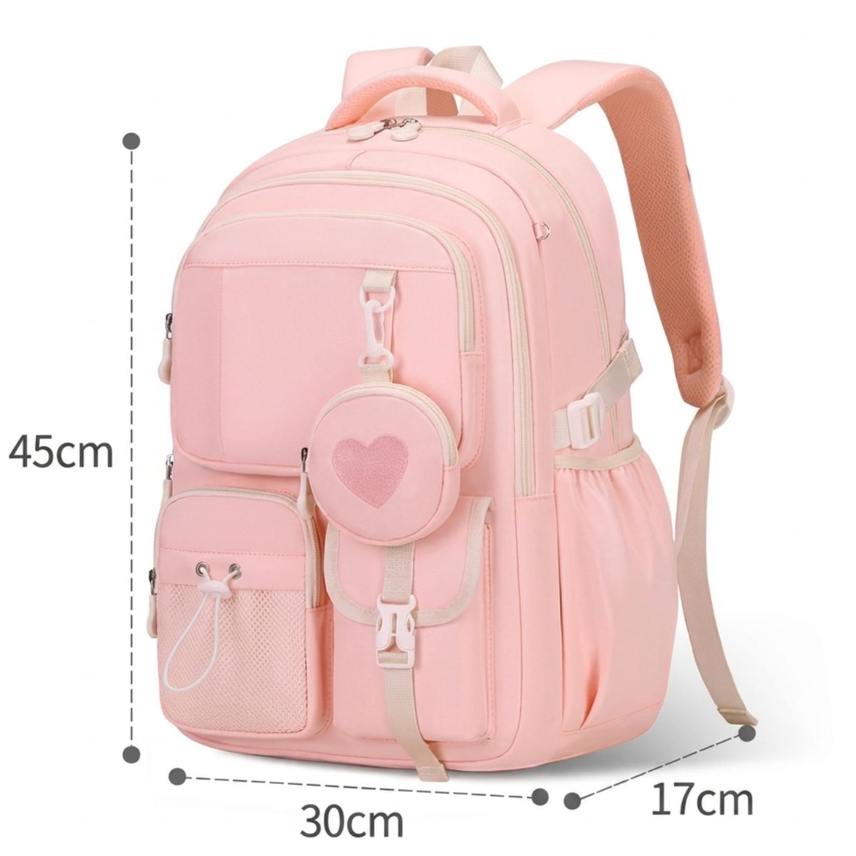Sac scolaire cœur pastel | Grande capacité | Oxford résistant