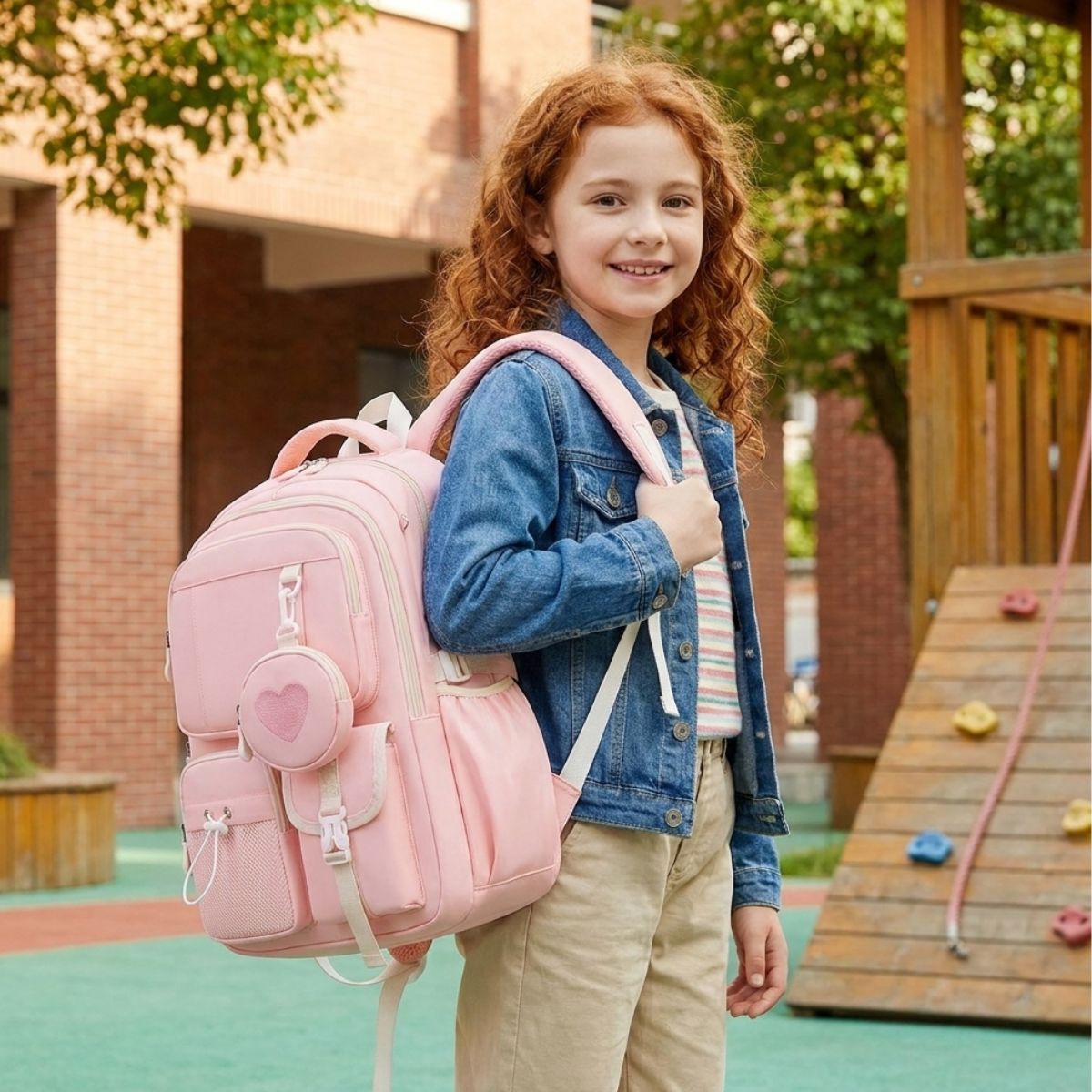 Sac scolaire cœur pastel | Grande capacité | Oxford résistant
