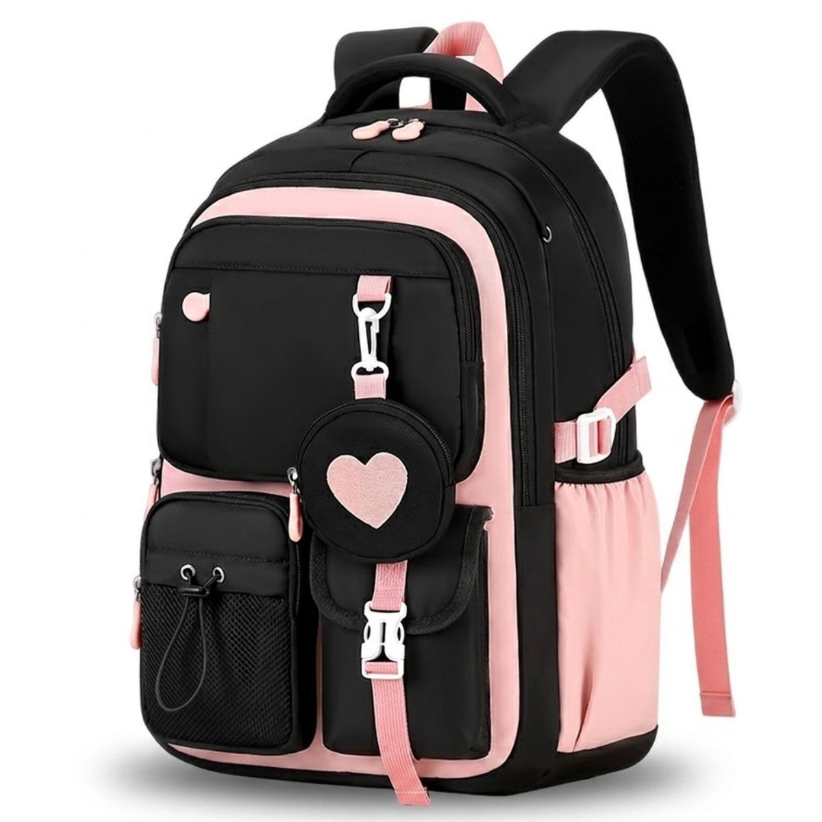 Sac scolaire cœur pastel | Grande capacité | Oxford résistant