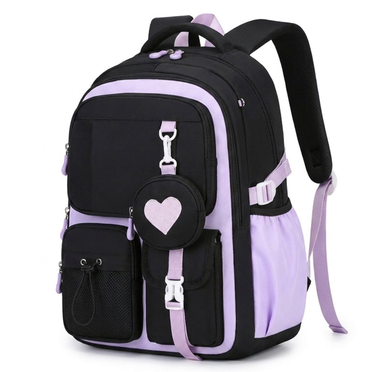 Sac scolaire cœur pastel | Grande capacité | Oxford résistant