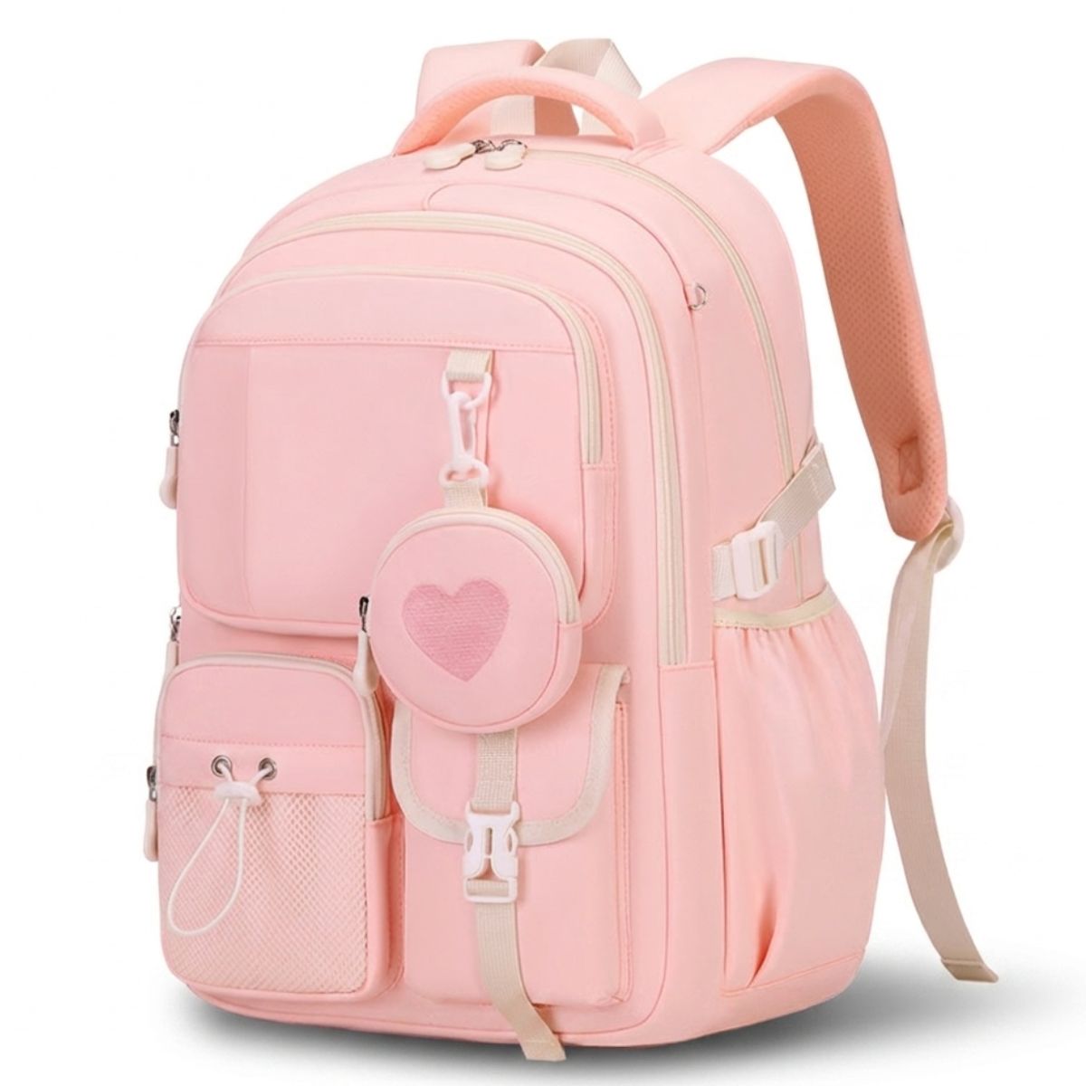 Sac scolaire cœur pastel | Grande capacité | Oxford résistant