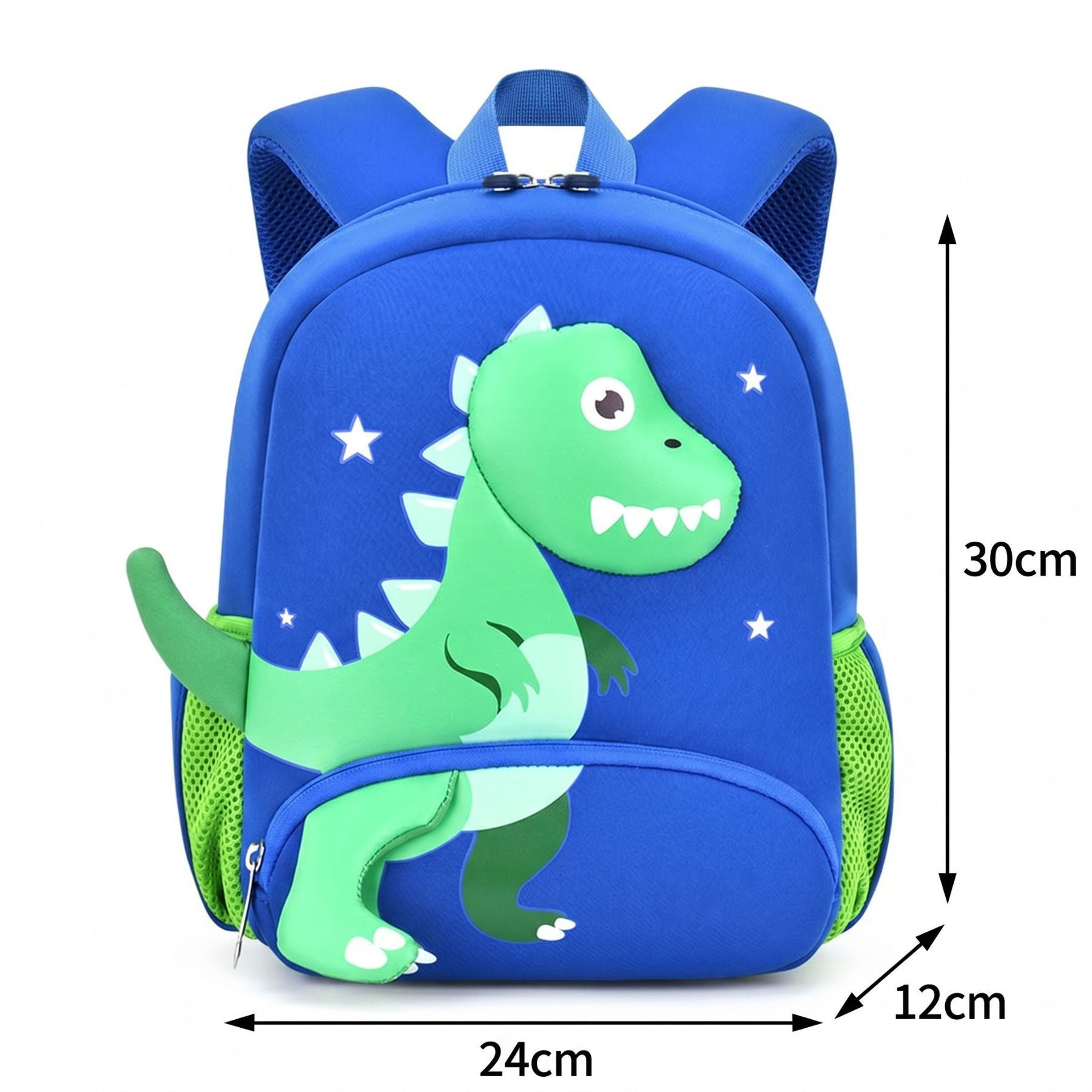 Sac scolaire dinosaure vert | Poches latérales filet | Tissu néoprène léger | Idéal maternelle