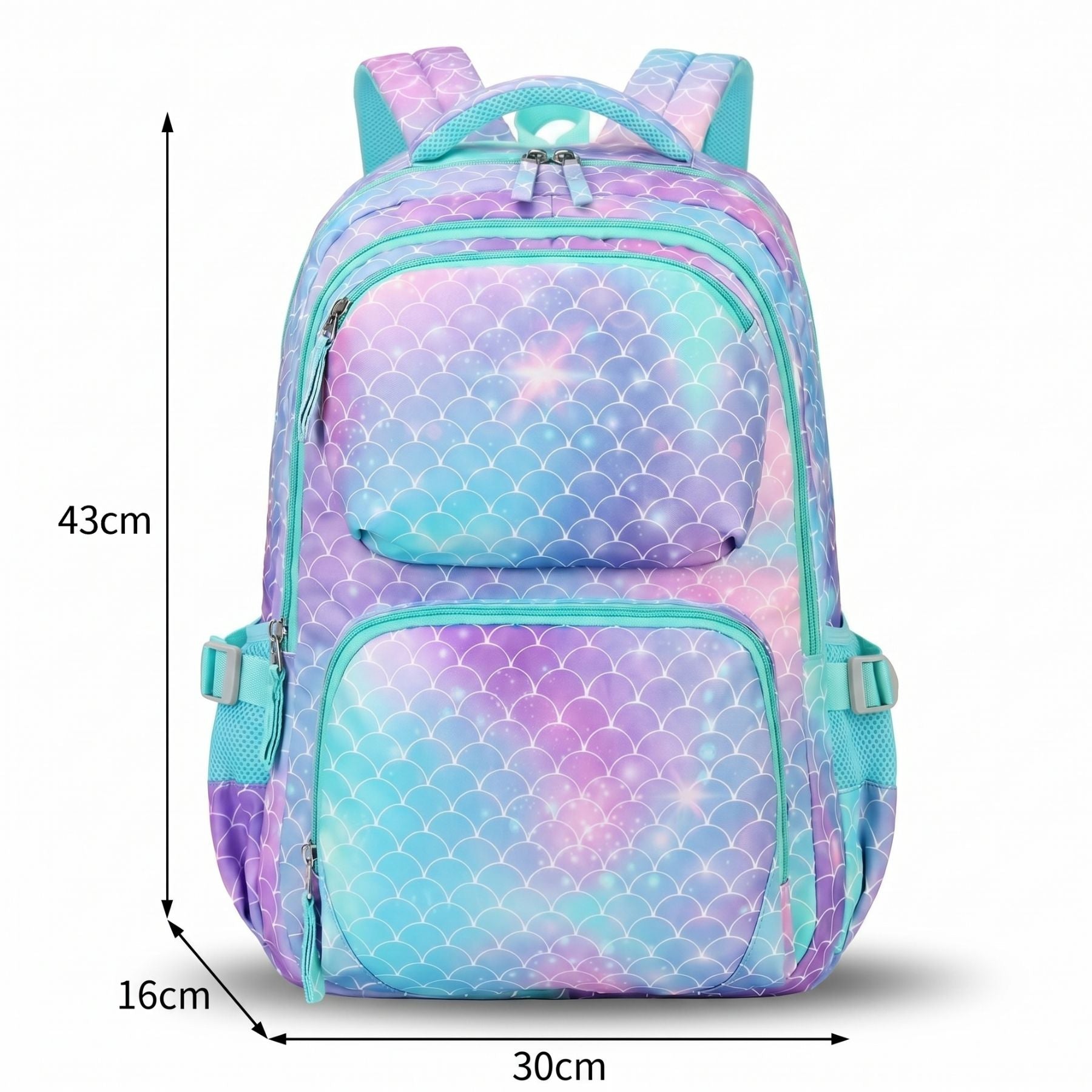 Sac scolaire écailles de poisson bleues | Trousse assortie | Tissu Oxford résistant | Grande capacité