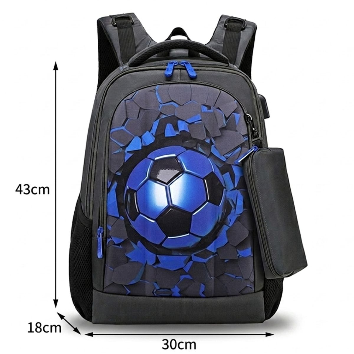 Sac scolaire football pour garçon | Trousse assortie | Tissu Oxford résistant | Bretelles renforcées
