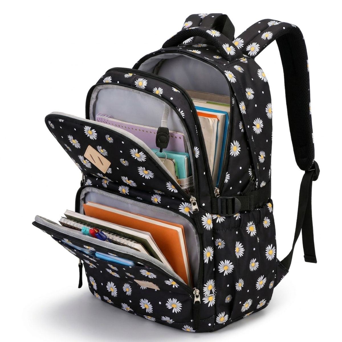 Sac scolaire marguerites pour fille | Trousse assortie | Tissu Oxford résistant | Idéal pour l’école