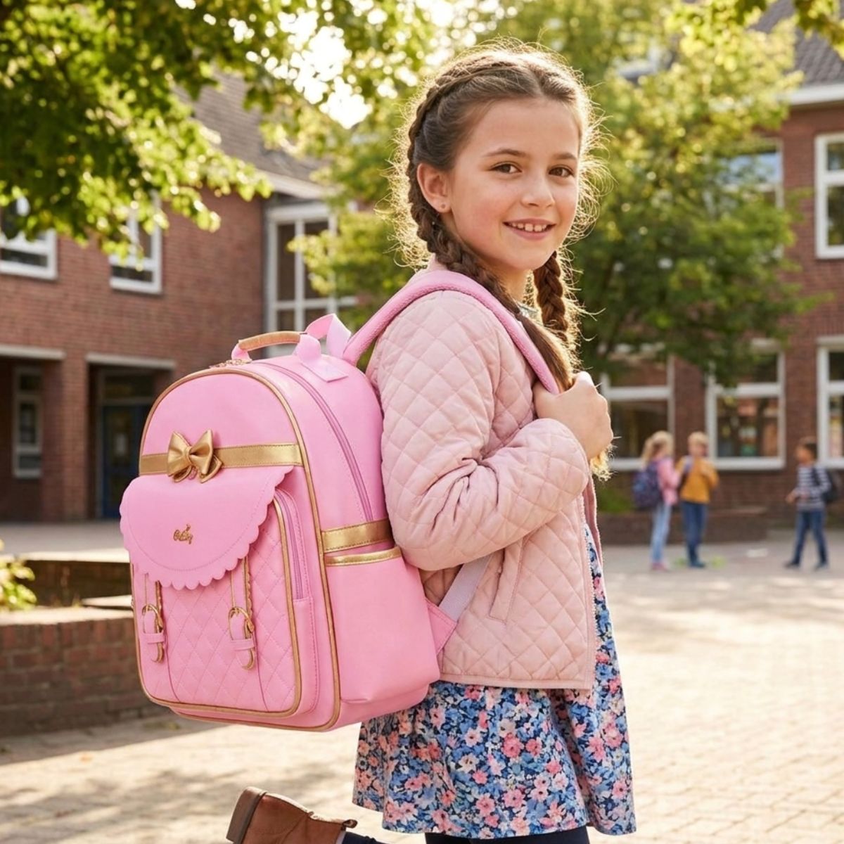 Sac scolaire matelassé fille | Grande capacité | Tissu nylon léger | Port confortable