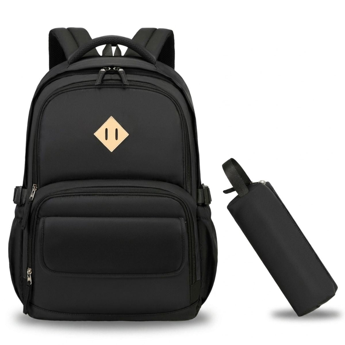 Sac scolaire moderne noir | Multiples compartiments | Tissu résistant | Rangement facile