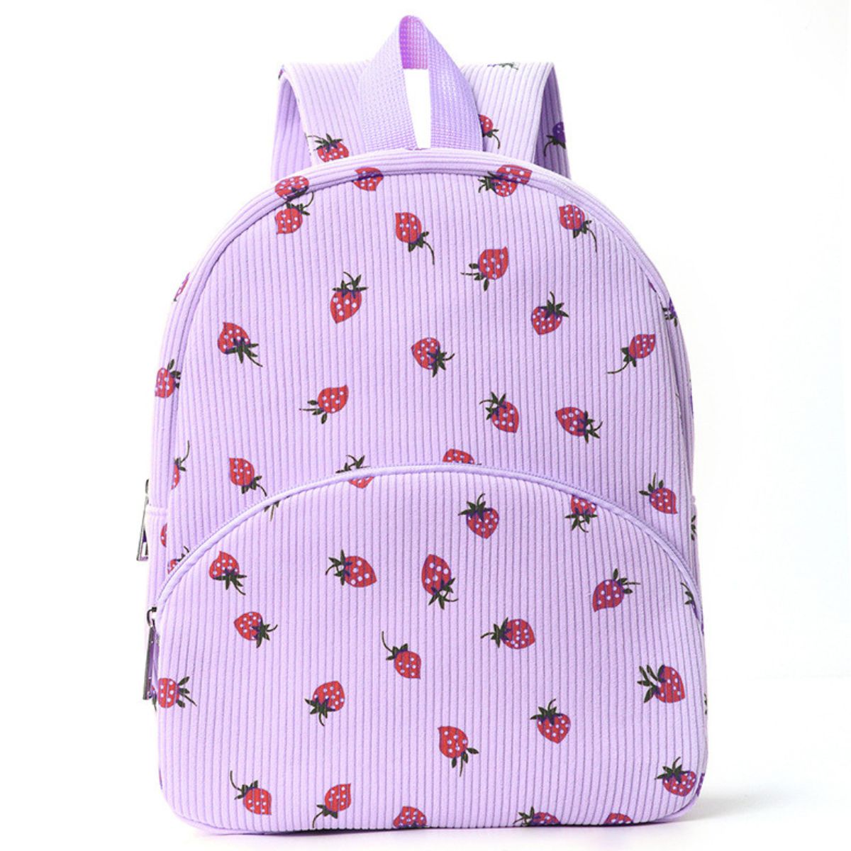 Sac scolaire motif fraises | Compartiment zippé | Velours anti-usure