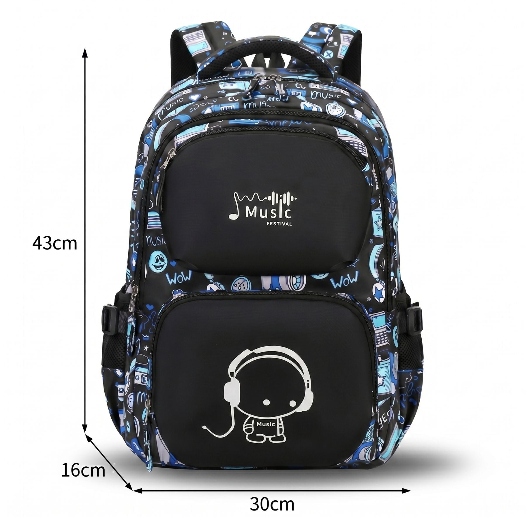 Sac scolaire motif musique pour garçon | Trousse assortie | Tissu Oxford résistant | Grande capacité
