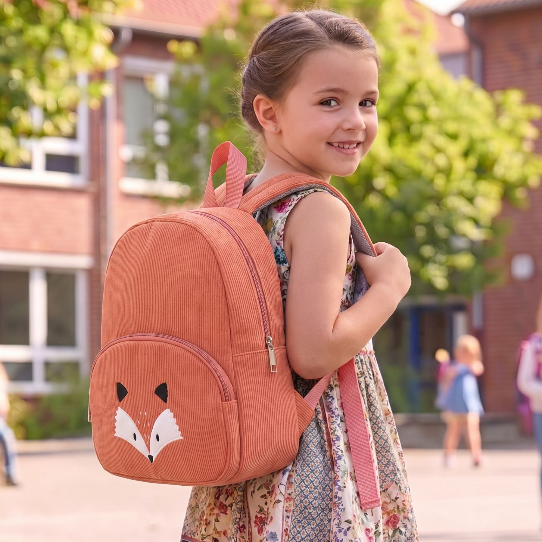 Sac scolaire renard maternelle | Bretelles confortables | Velours côtelé résistant