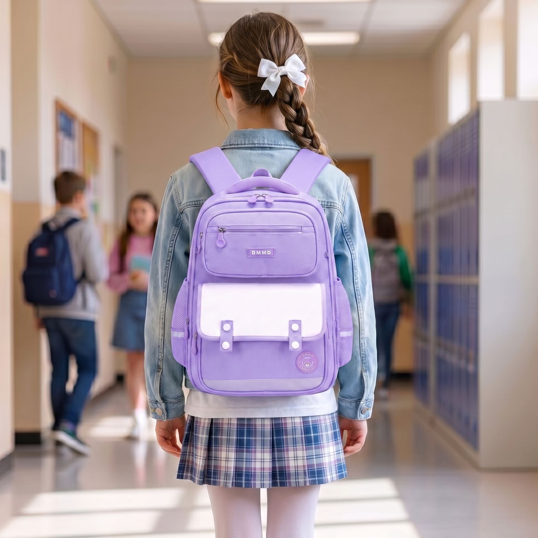 Sac scolaire violet grand format | Dos respirant renforcé | Tissu Oxford résistant | Grande capacité