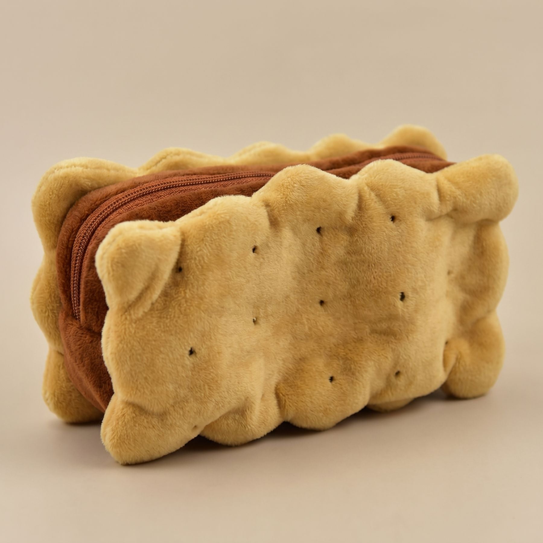 Trousse Peluche Biscuit Kawaii | Forme Cookie 3D | Grande Capacité Zippée | Accessoire Scolaire Mignon