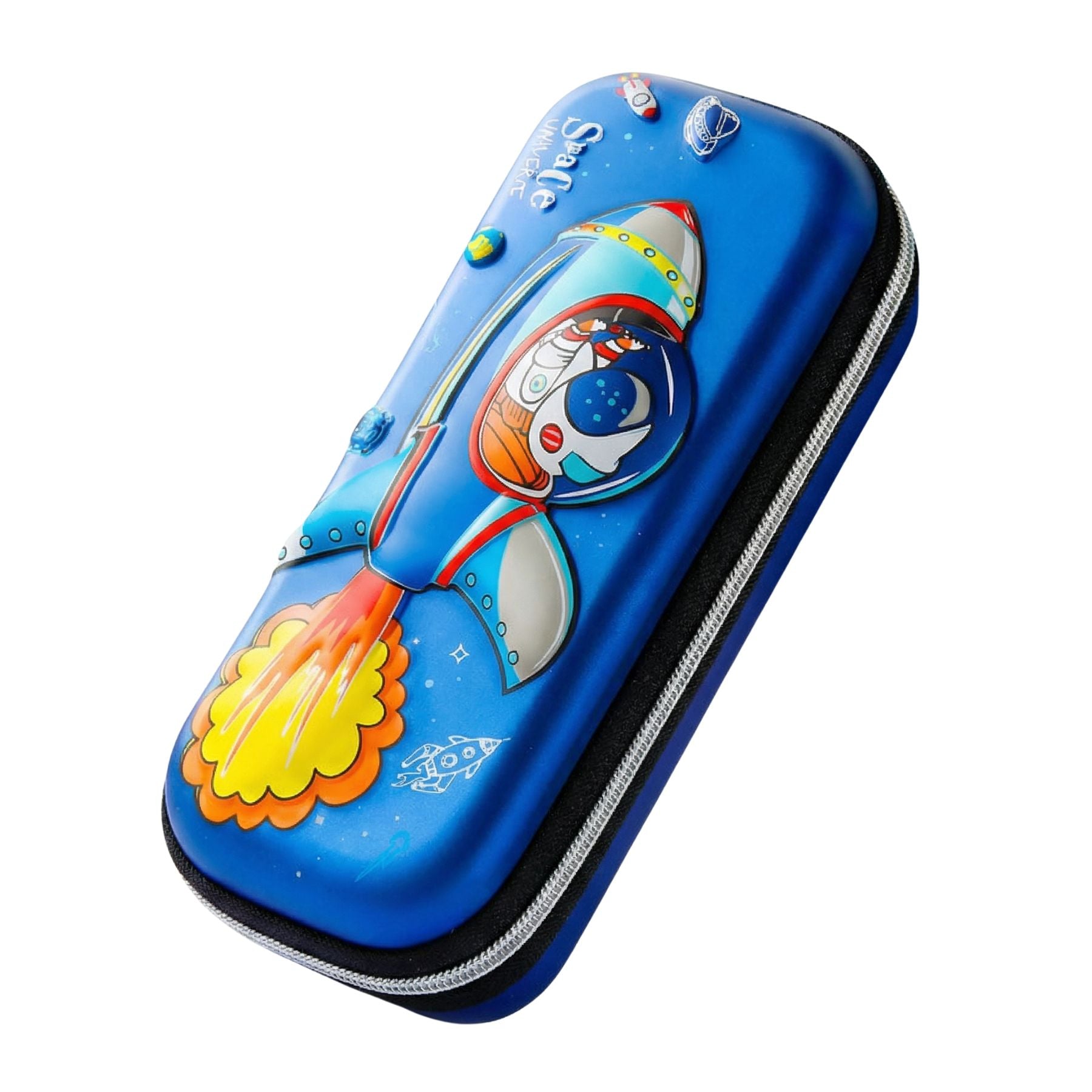 Trousse Rigide Garçon | Coque Dure 3D Fusée Spatiale | 2 Compartiments | École Primaire