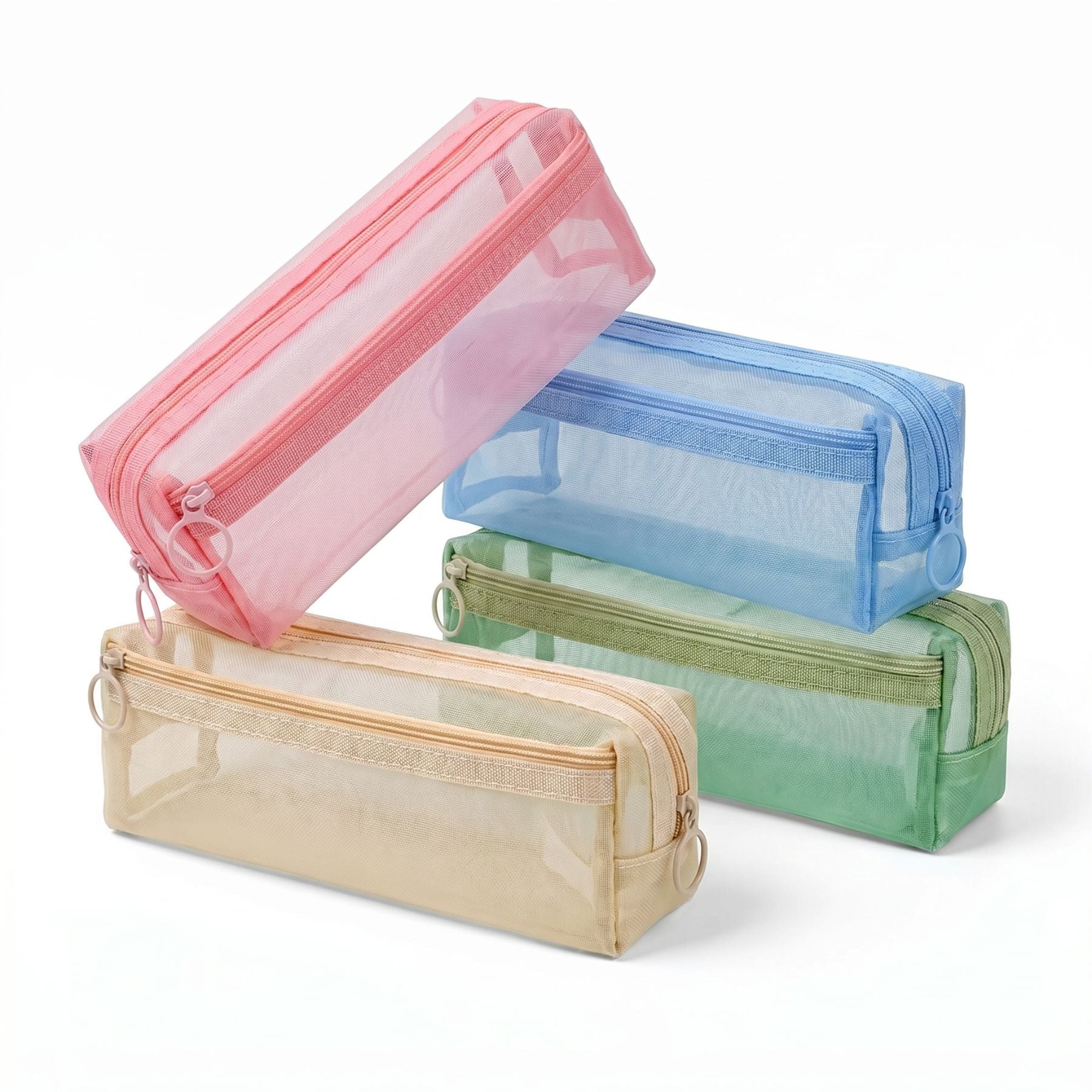Trousse Étudiant Maille Transparente | Grande Capacité Double Zip | 4 Coloris Pastel | Collège Lycée