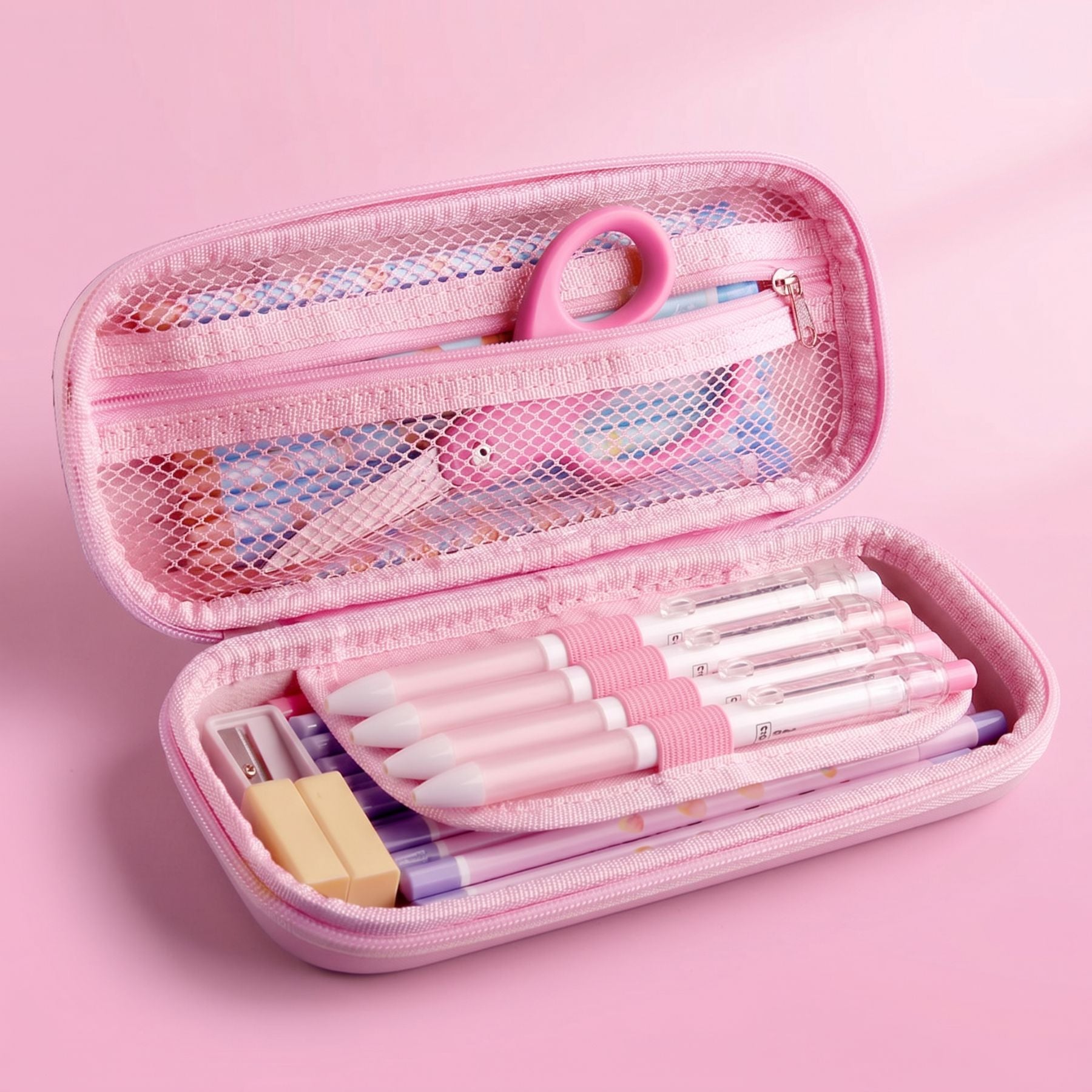 Trousse Kawaii Fille | Coque Rigide EVA | Motif Lapin 3D Relief | 3 Compartiments