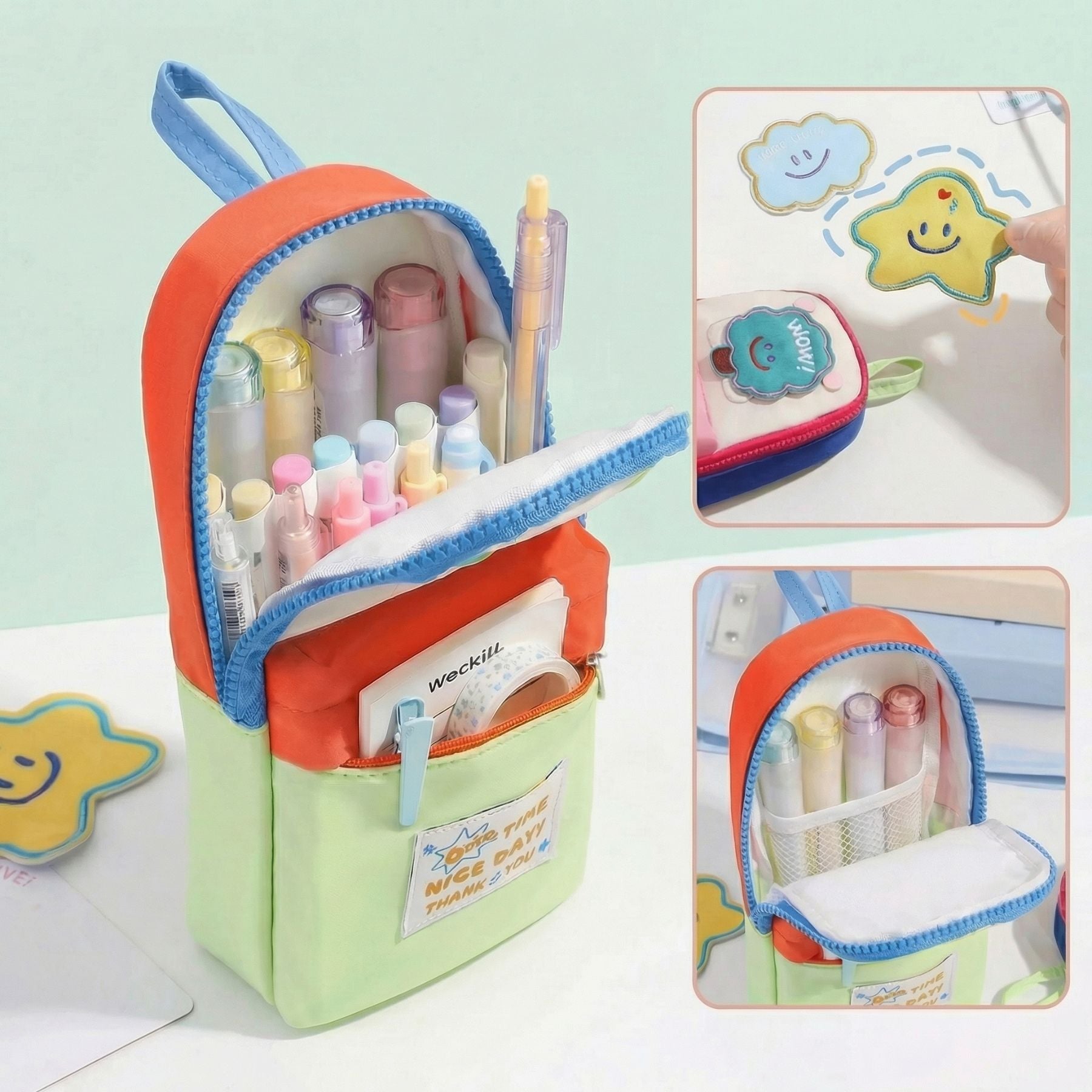 Original Backpack Pencil Case | Kawaii Embroidered Patch | Large Capacity | Trendy Design