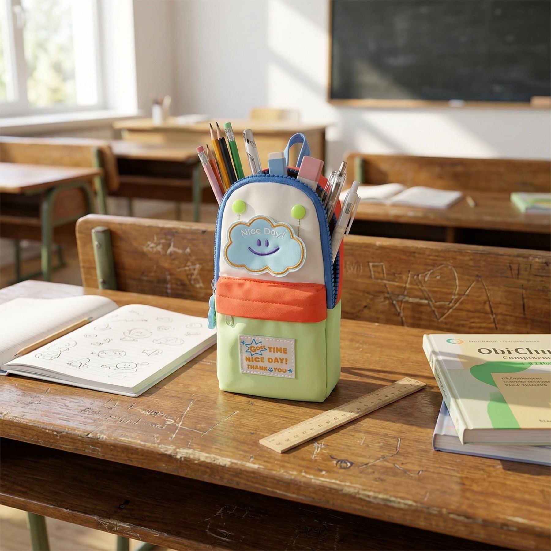 Trousse Scolaire Originale | Forme Sac à Dos | Patch Brodé Kawaii | Tendance