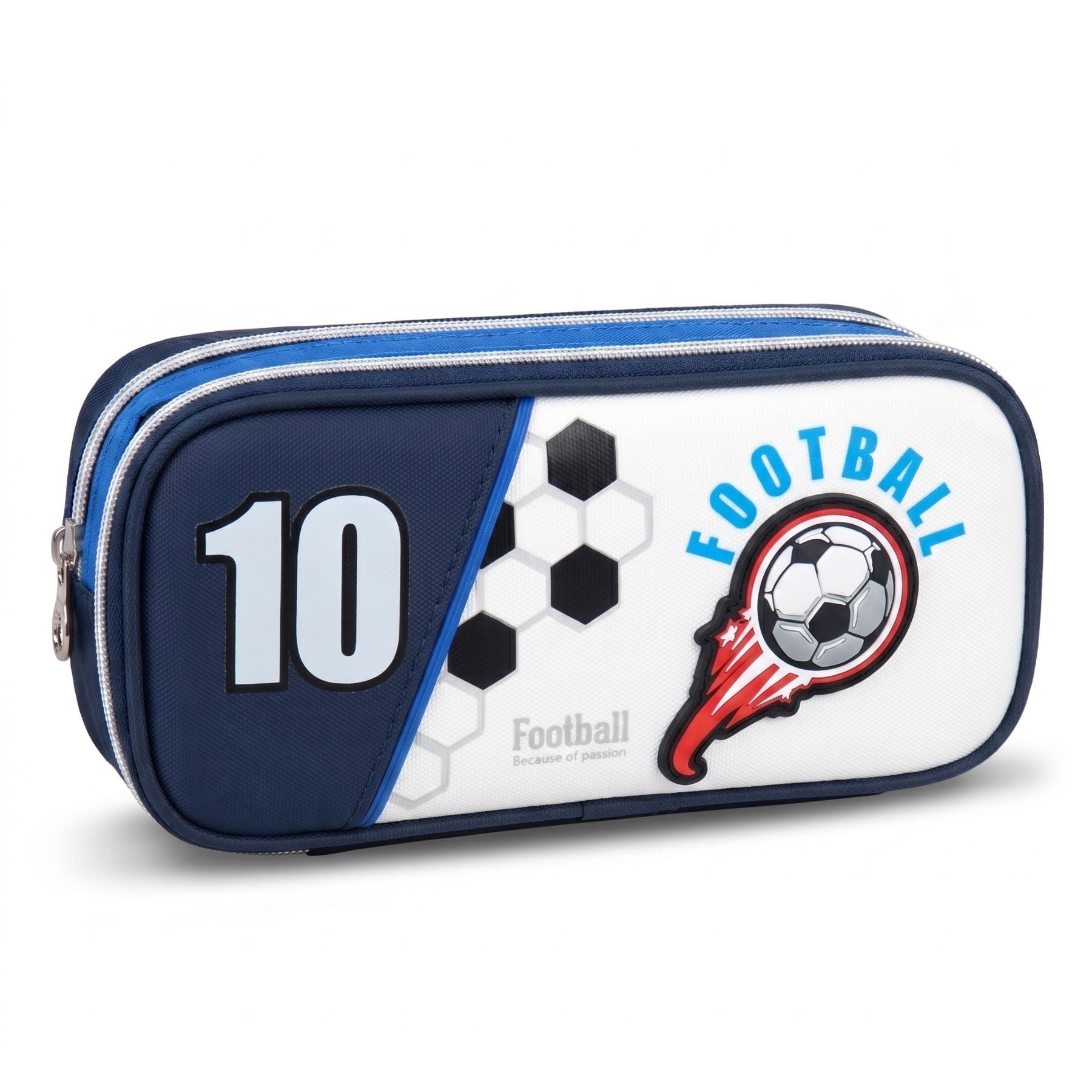 Football Pencil Case | Durable Oxford Fabric | Double Zip Compartments | Organised School Storage