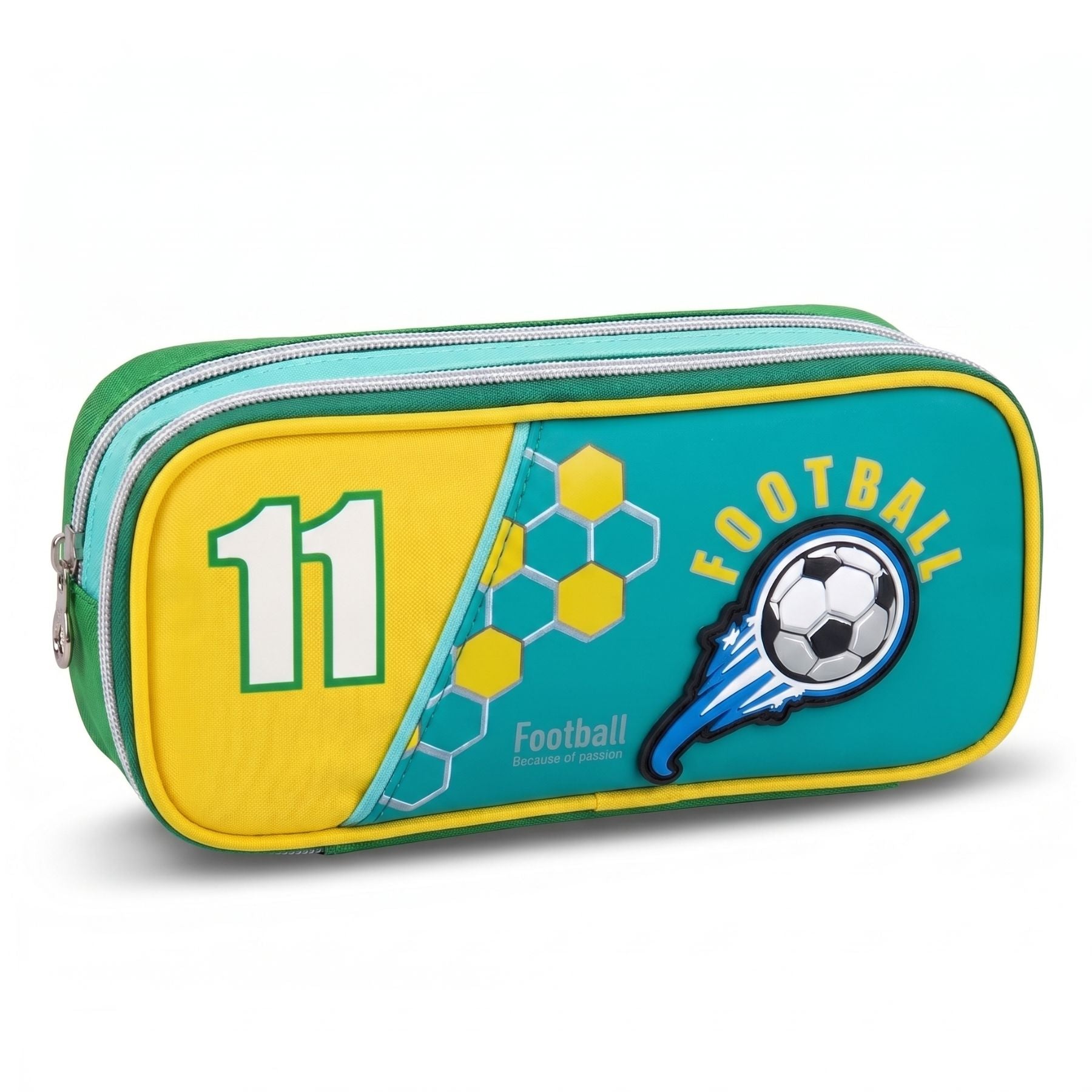 Football Pencil Case | Durable Oxford Fabric | Double Zip Compartments | Organised School Storage