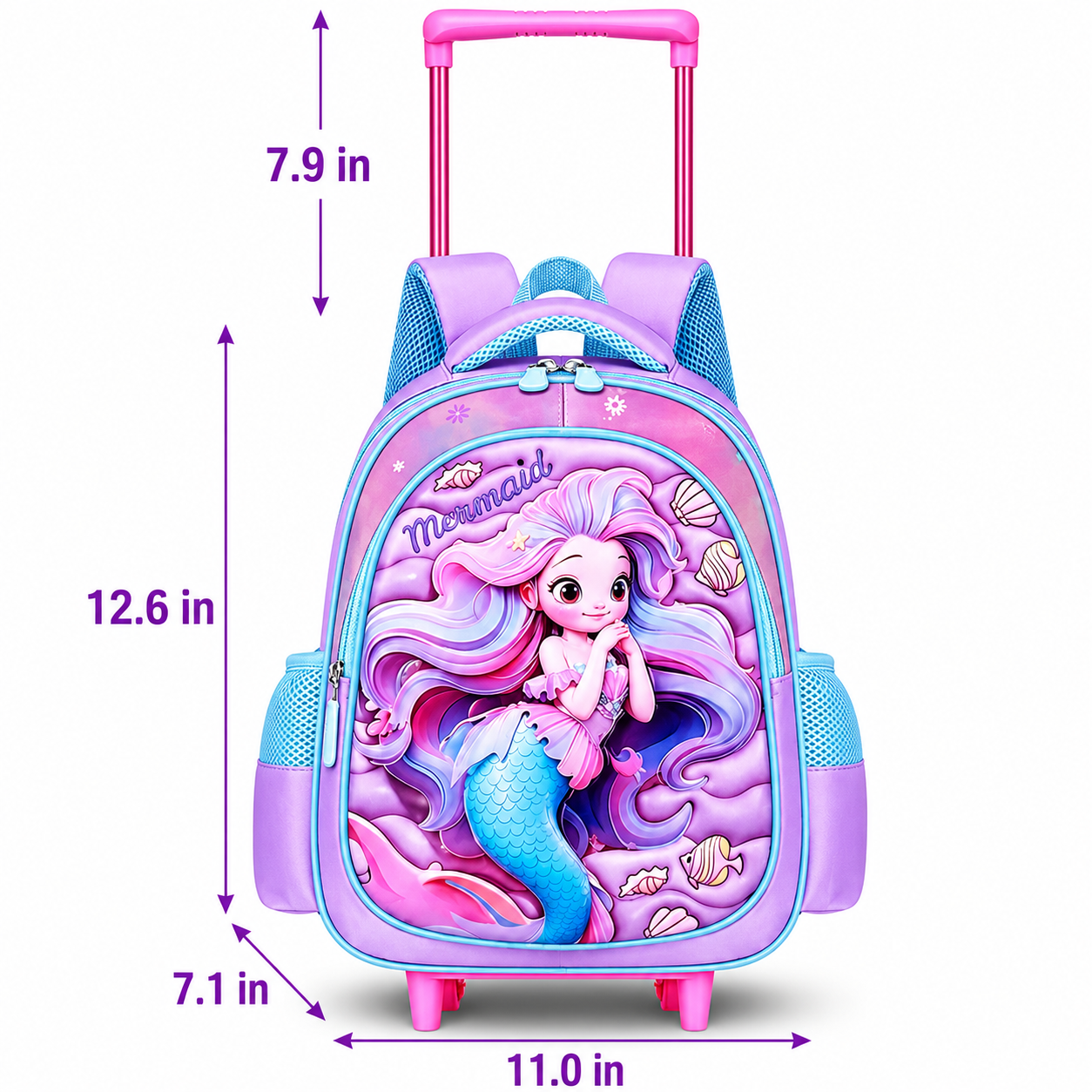 Mermaid Rolling School Bag for Nursery | Large Capacity | Breathable Straps | Durable Nylon