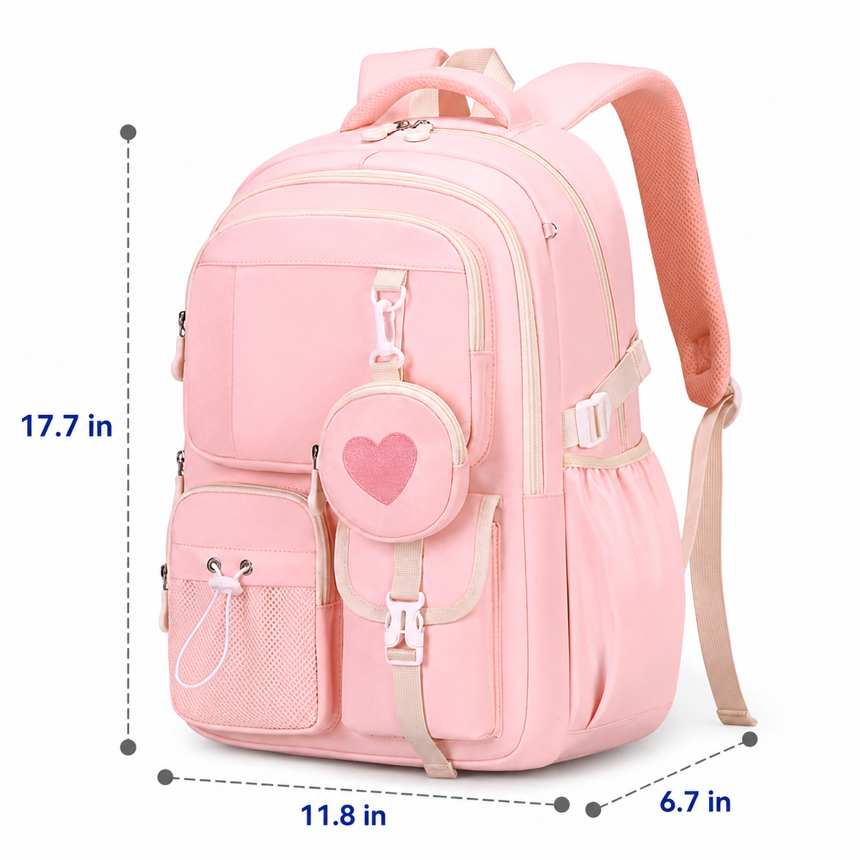 Pastel Heart School Backpack | Large Capacity | Durable Oxford Fabric
