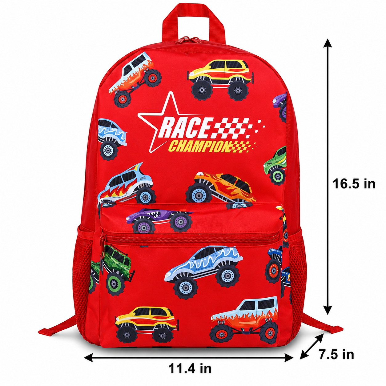 Kids Red Car Print Backpack | Large Capacity | Durable Polyester | Modern Design