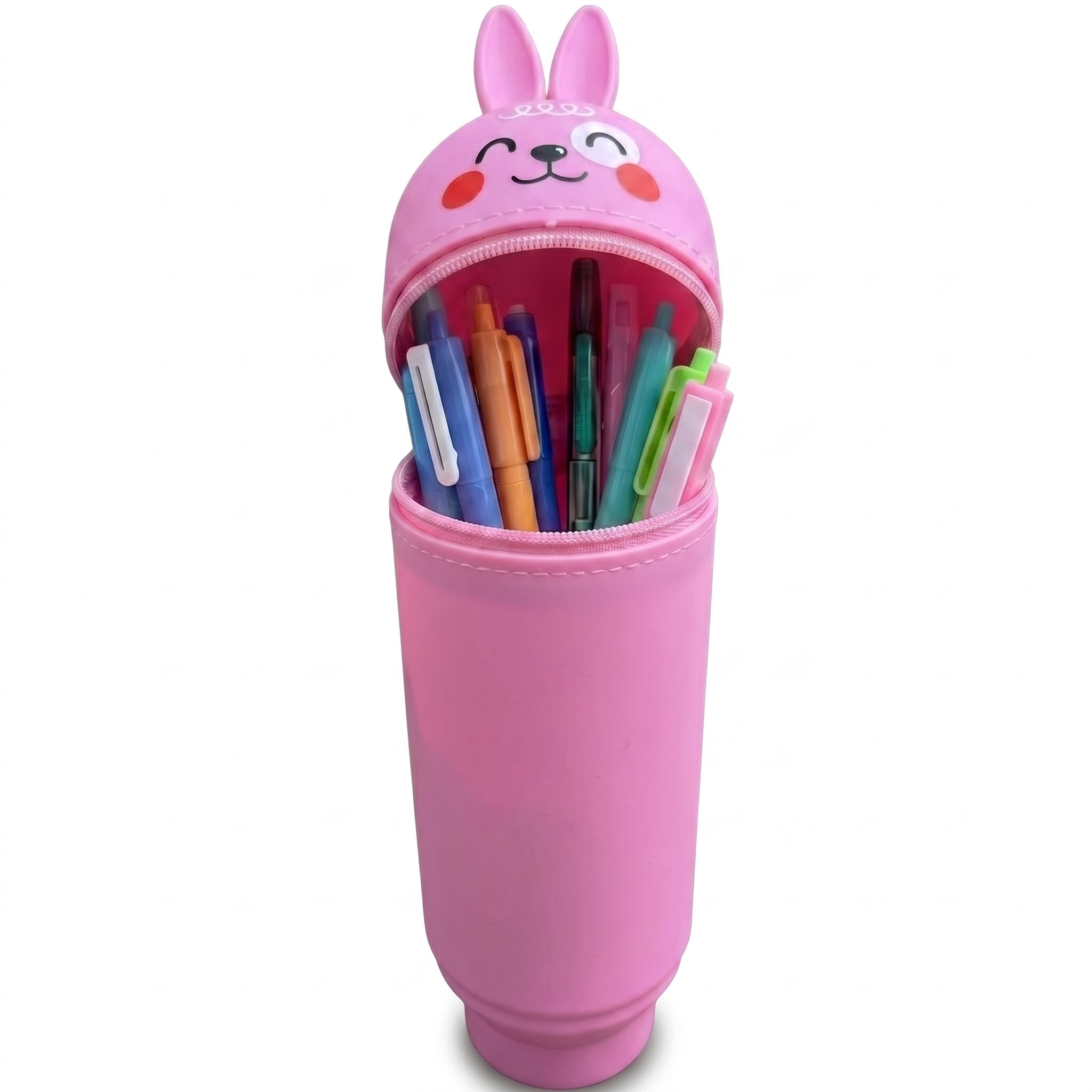 Trousse scolaire silicone lapin | Motif mignon oreilles 3D | Format rigide zippé | Protège les stylos facilement