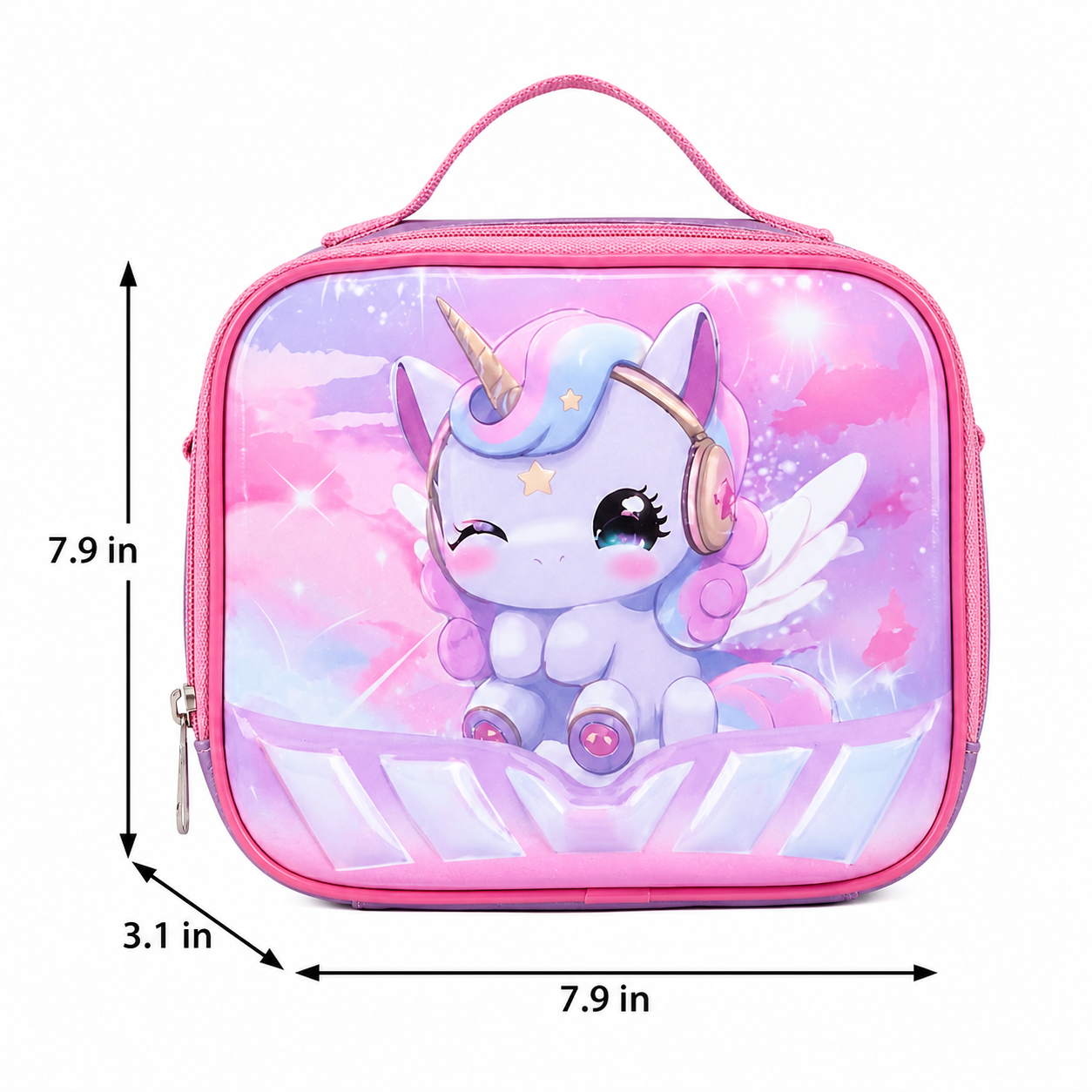 Winking Unicorn Rolling School Bag | 3-Piece Set (Backpack, Lunch Bag & Pencil Case) | Durable Oxford Fabric