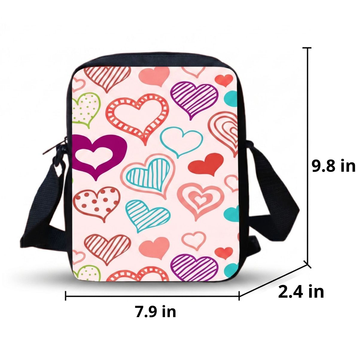 Kids' Colourful Hearts Backpack | 3-Piece School Set (Backpack + Lunch Bag + Pencil Case) | Waterproof Oxford Fabric