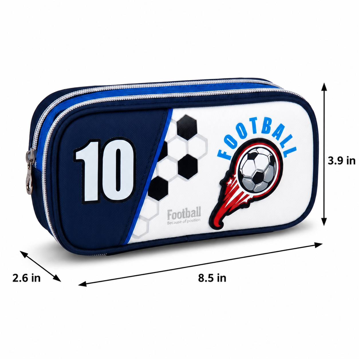 Football Pencil Case | Durable Oxford Fabric | Double Zip Compartments | Organised School Storage