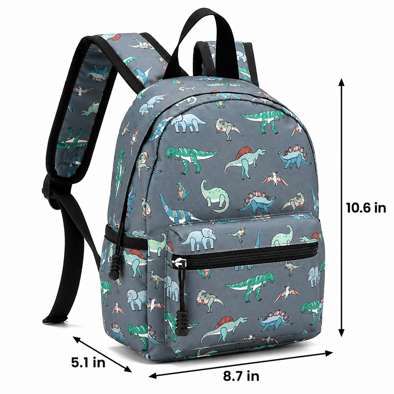 Grey Dinosaur Backpack | Practical Compartments | Durable Oxford Fabric
