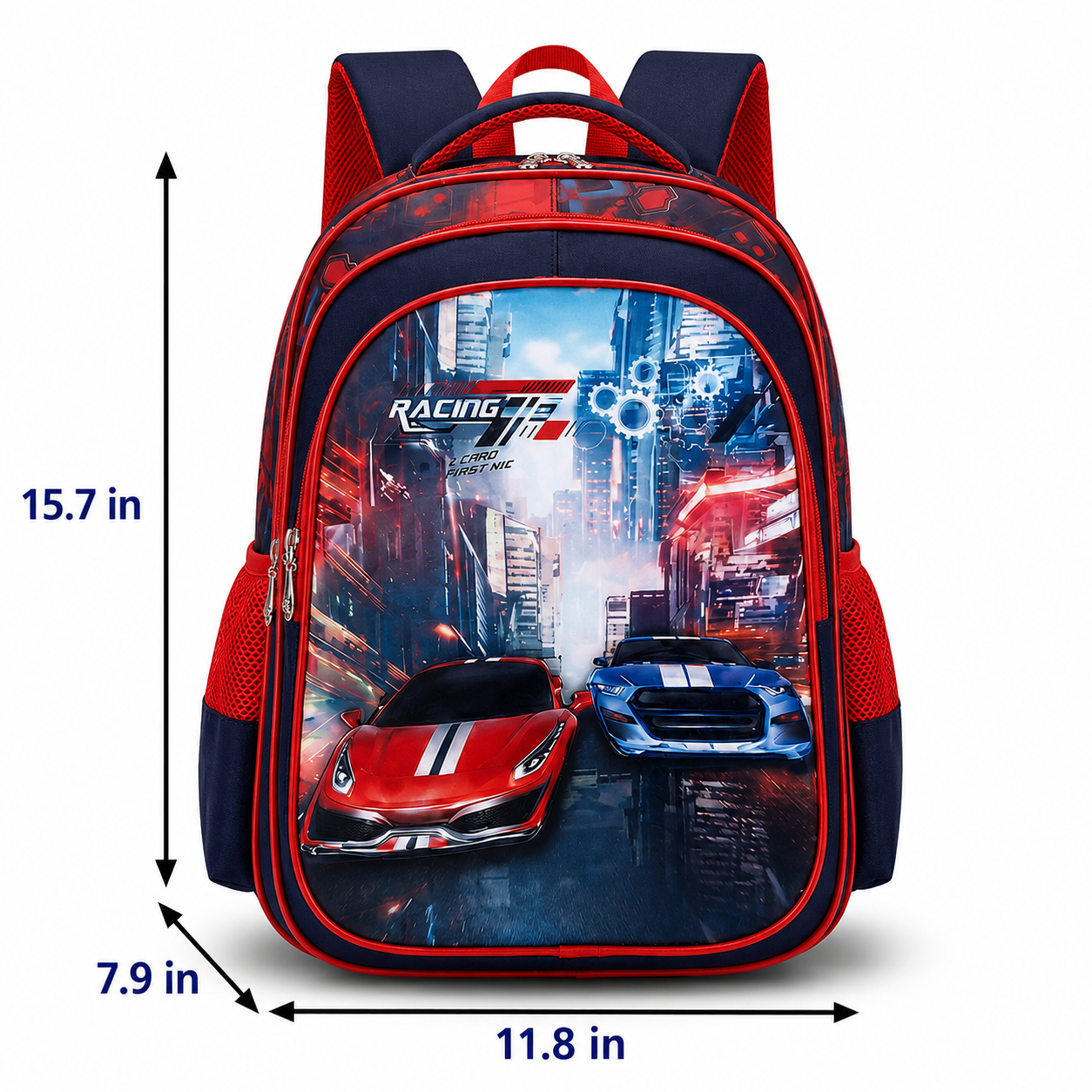 Boys' Racing Car Rolling School Bag | 3-Piece Set (Backpack, Lunch Bag & Pencil Case) | Large Capacity | Durable Polyester
