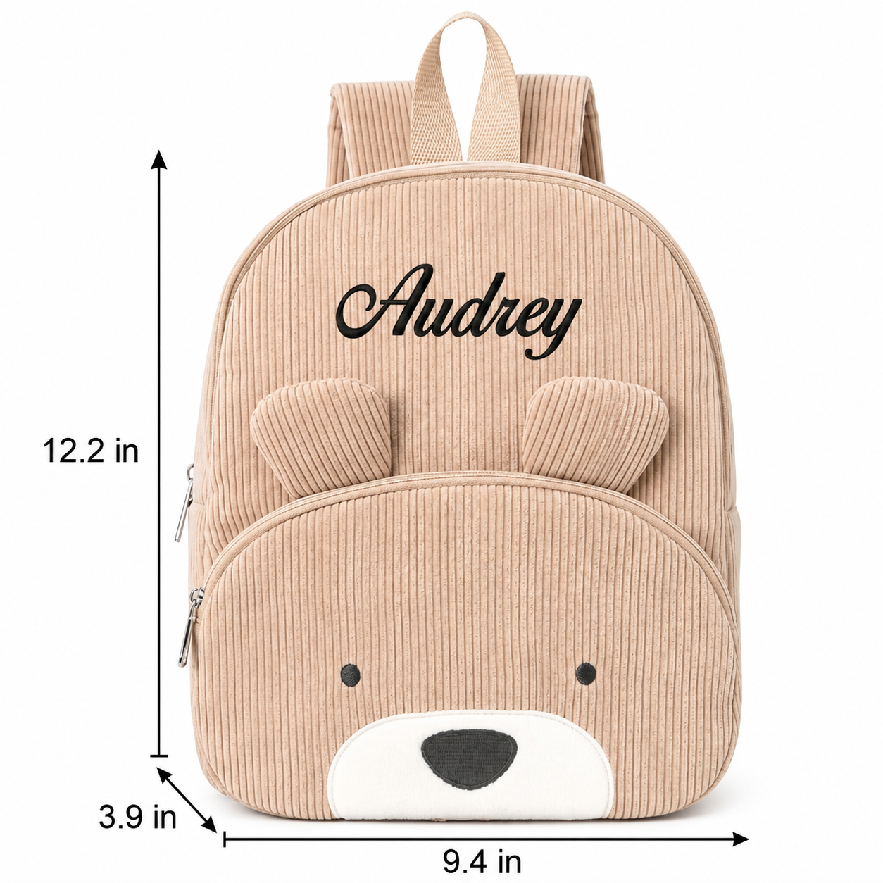 Personalised Bear Backpack with Embroidered Name | Soft Corduroy | Children's Nursery Backpack