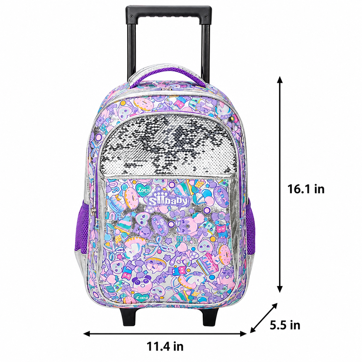 Girls' Glitter Rolling School Bag | Large Capacity | Breathable Straps | Durable Oxford Fabric