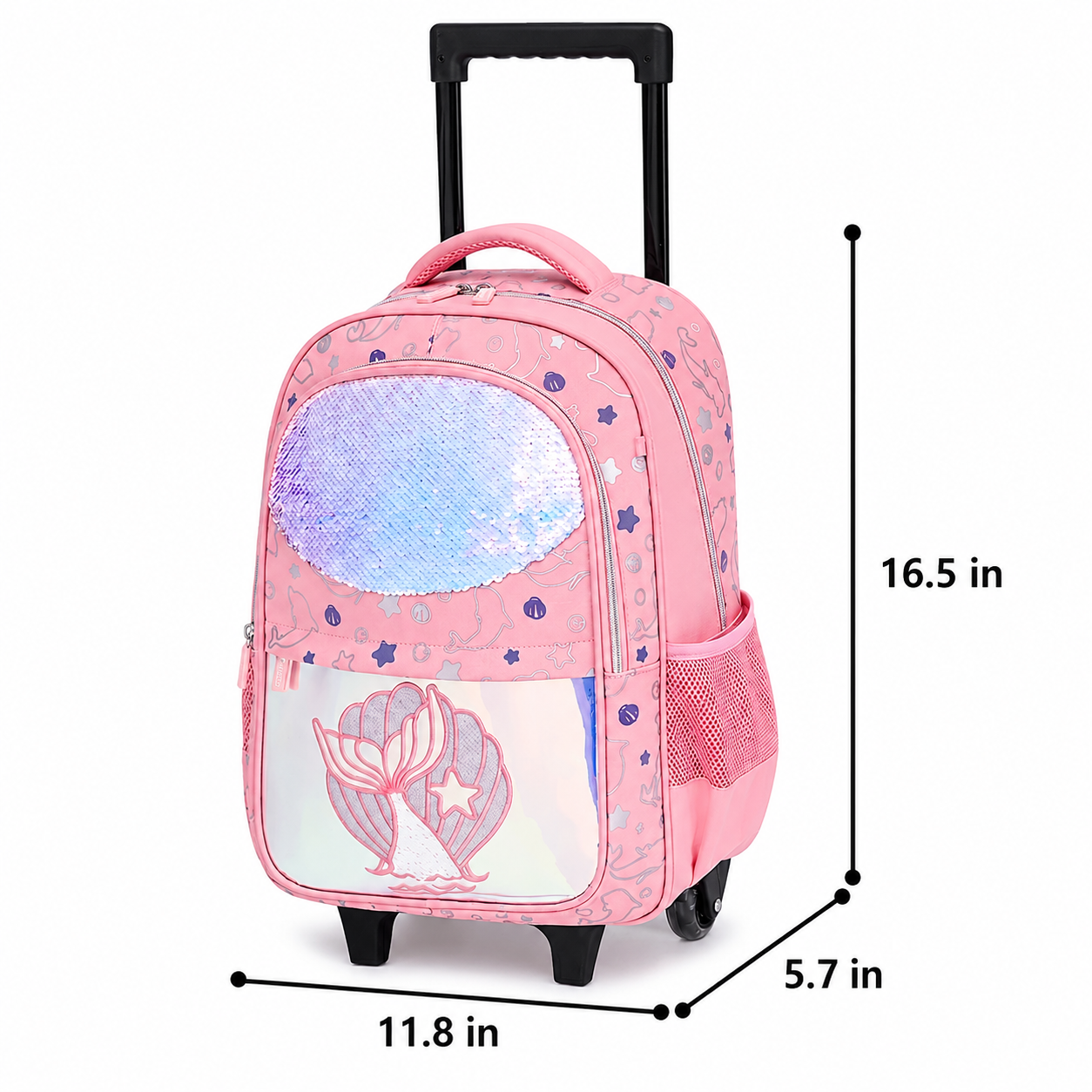 Girls' Mermaid Rolling School Bag | Removable Wheels | Large Capacity | Durable Oxford Fabric