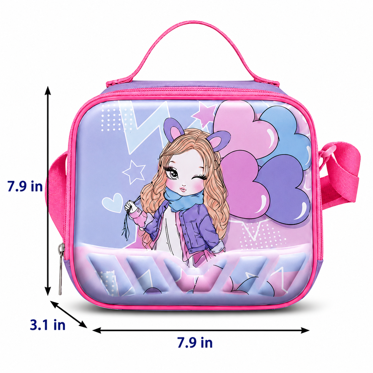 Pretty Girl Rolling School Backpack | 3-Piece Set (Backpack, Lunch Bag & Pencil Case) | Large Capacity | Durable Polyester
