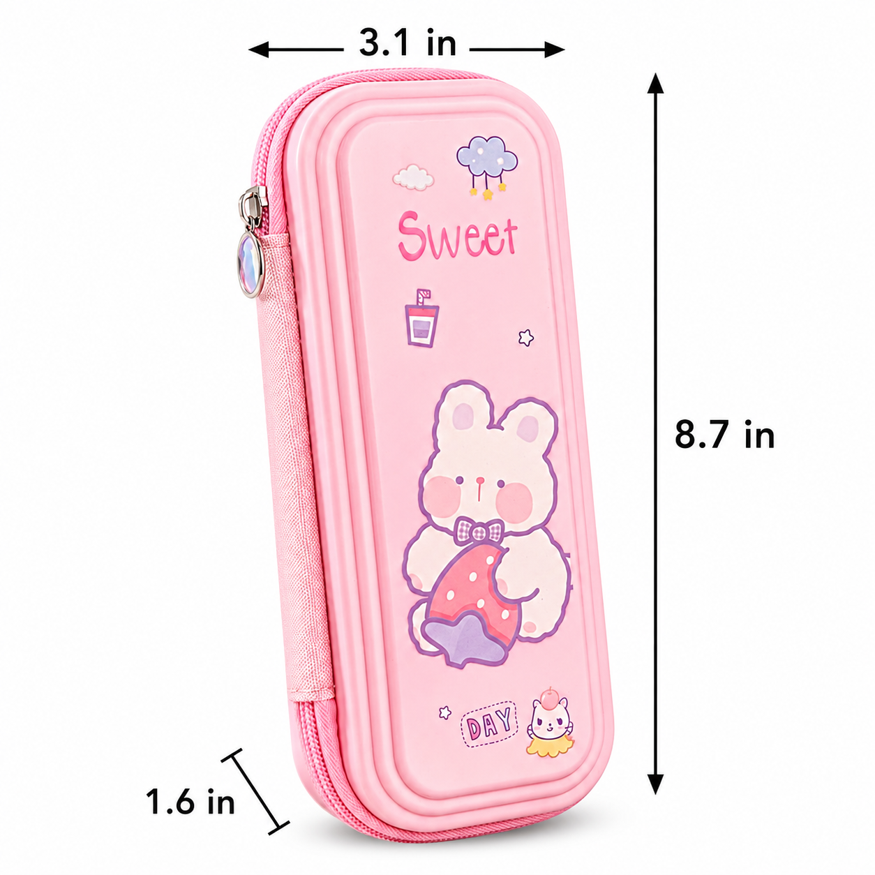 Pink Rabbit Nursery Pencil Case | Hard Shell | Double Compartment | Maximum Protection