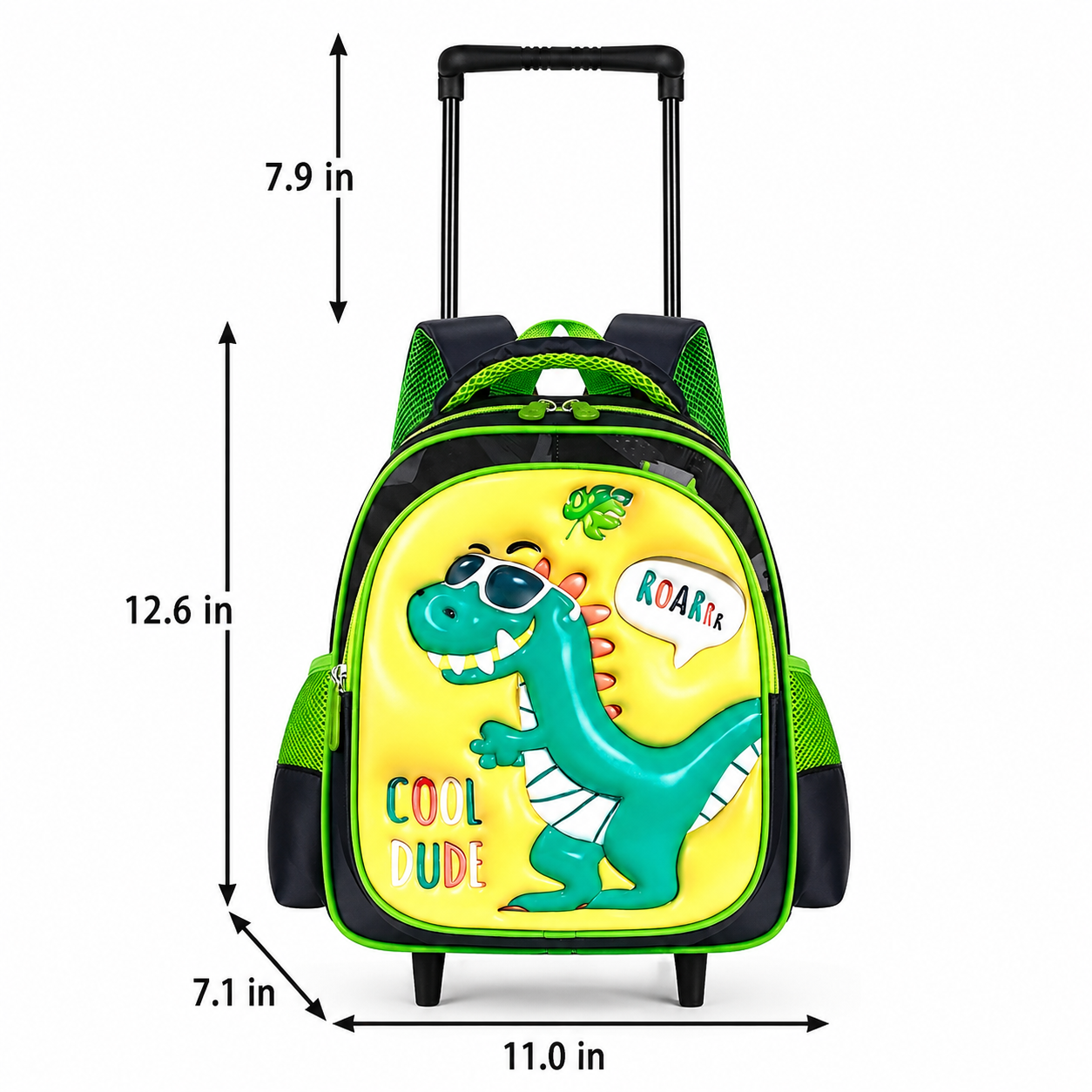 Dinosaur Rolling School Bag for Nursery | Large Capacity | Breathable Straps | Durable Nylon