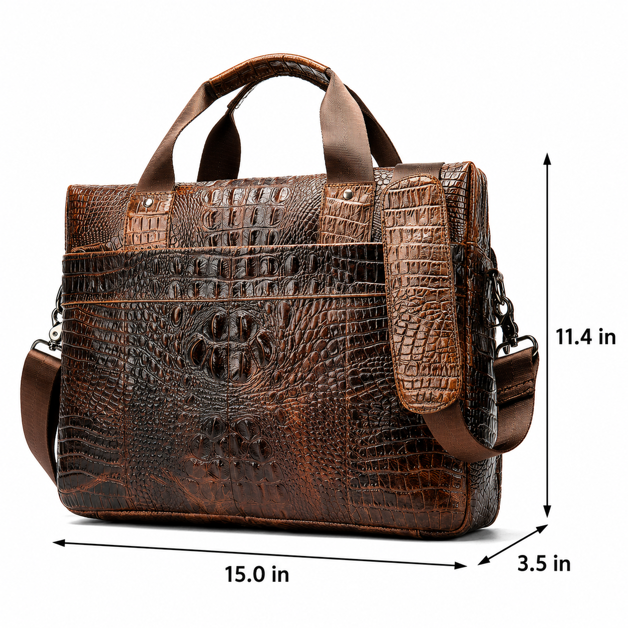 Men's & Women's Croc-Embossed Leather Business Bag | Fits 14-Inch Laptop | Spacious Capacity | Genuine Leather