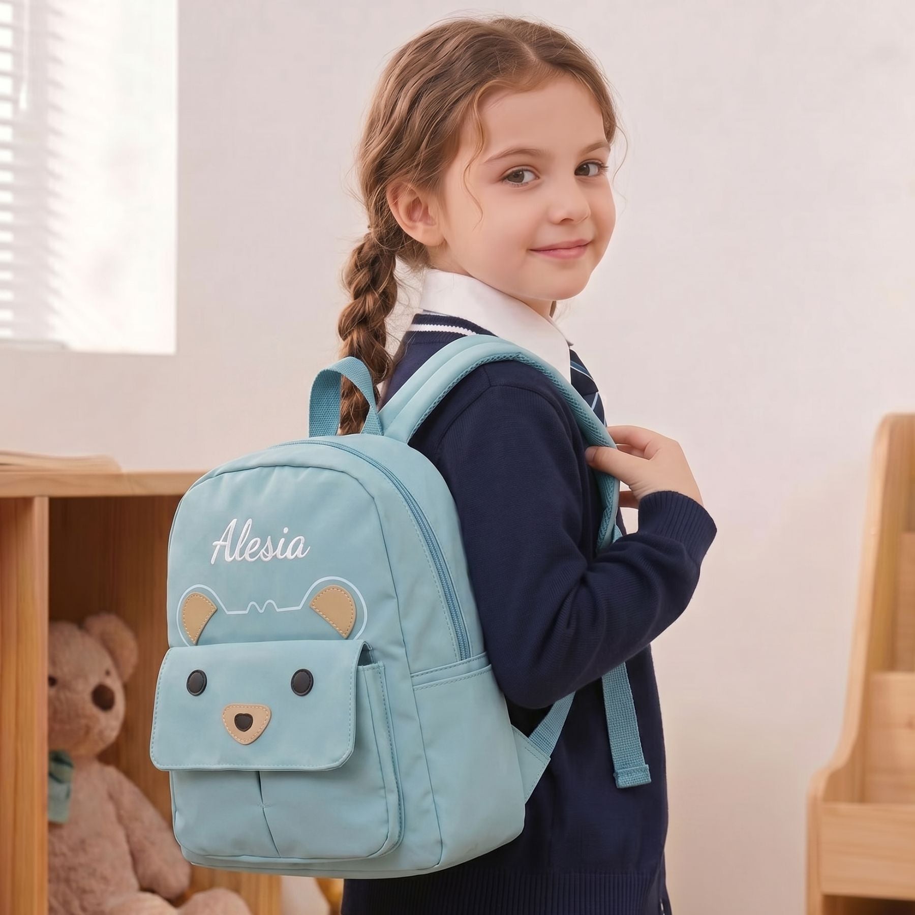 Cartable Personnalisé ourson Enfant | Prénom Brodé | Nylon résistant | Idéal pour la Maternelle et le primaire
