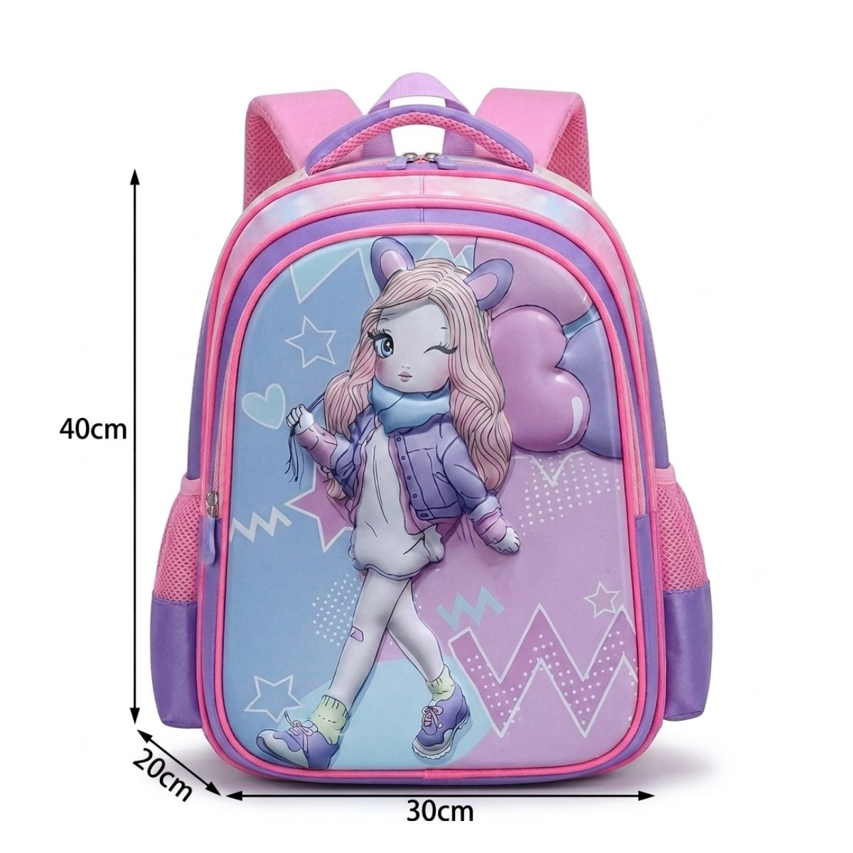 Cartable Pretty Girl à roulettes | Ensemble 3 pièces (sac à dos + lunch bag + trousse ) | Grande capacité | Tissu polyester résistant