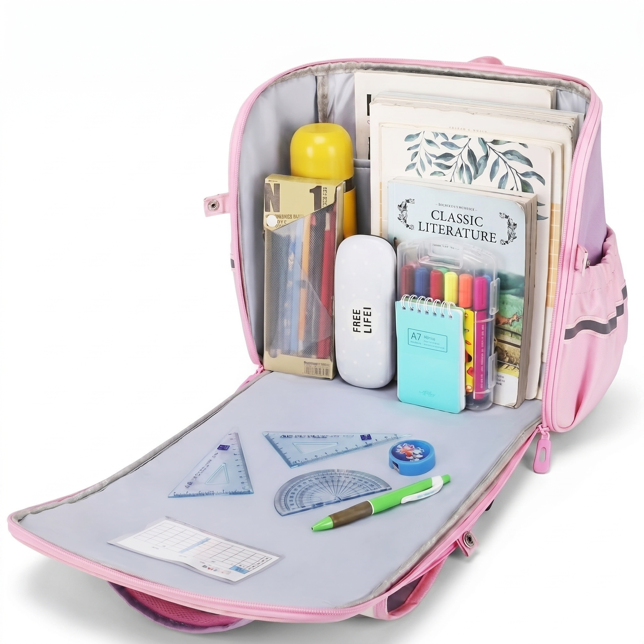 Cartable carré maternelle pour fille | Multiples rangements | Oxford imperméable | Style Kawaii