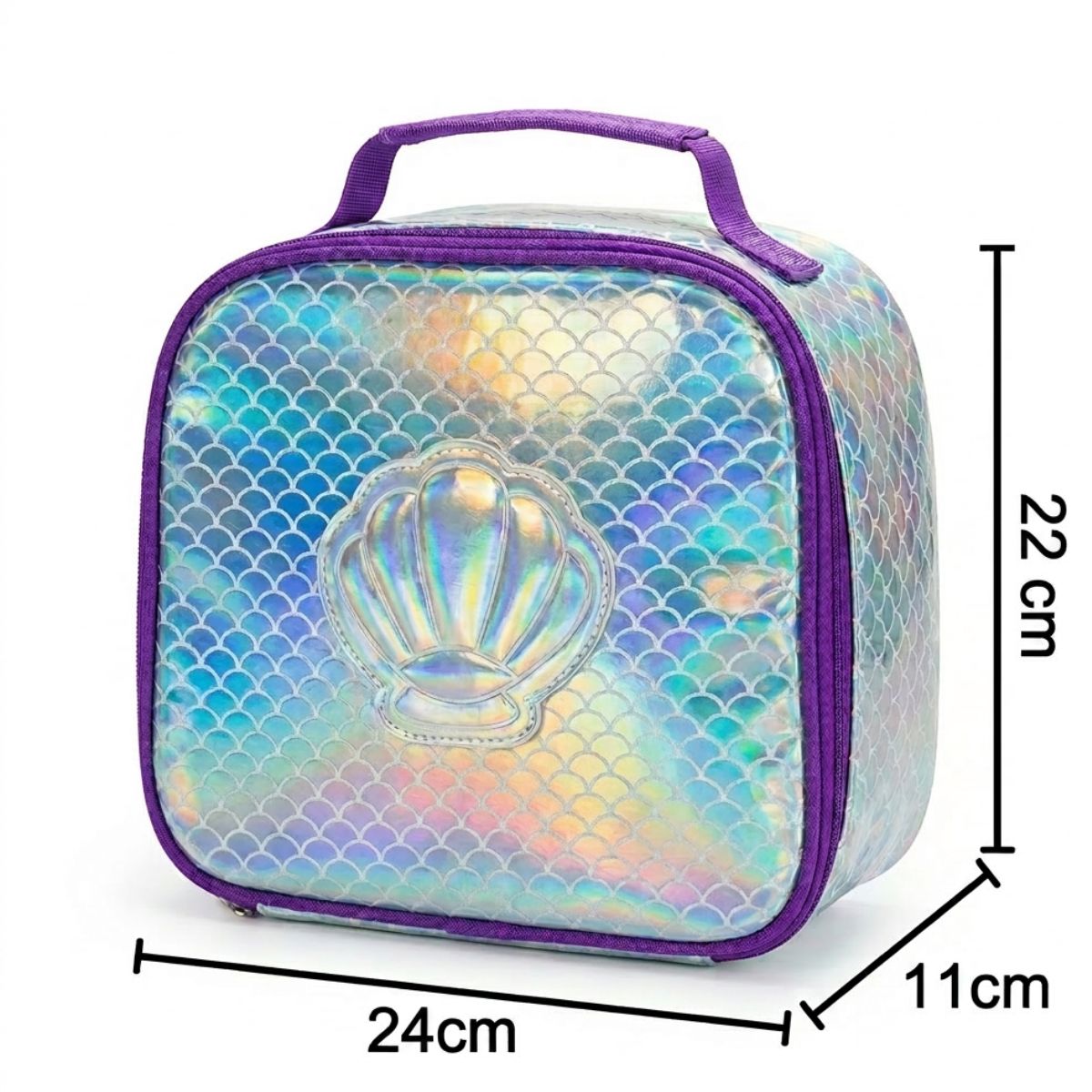Cartable coquillage irisé | Ensemble 3 pièces (sac + lunch bag + trousse) | Polyester et PVC résistants