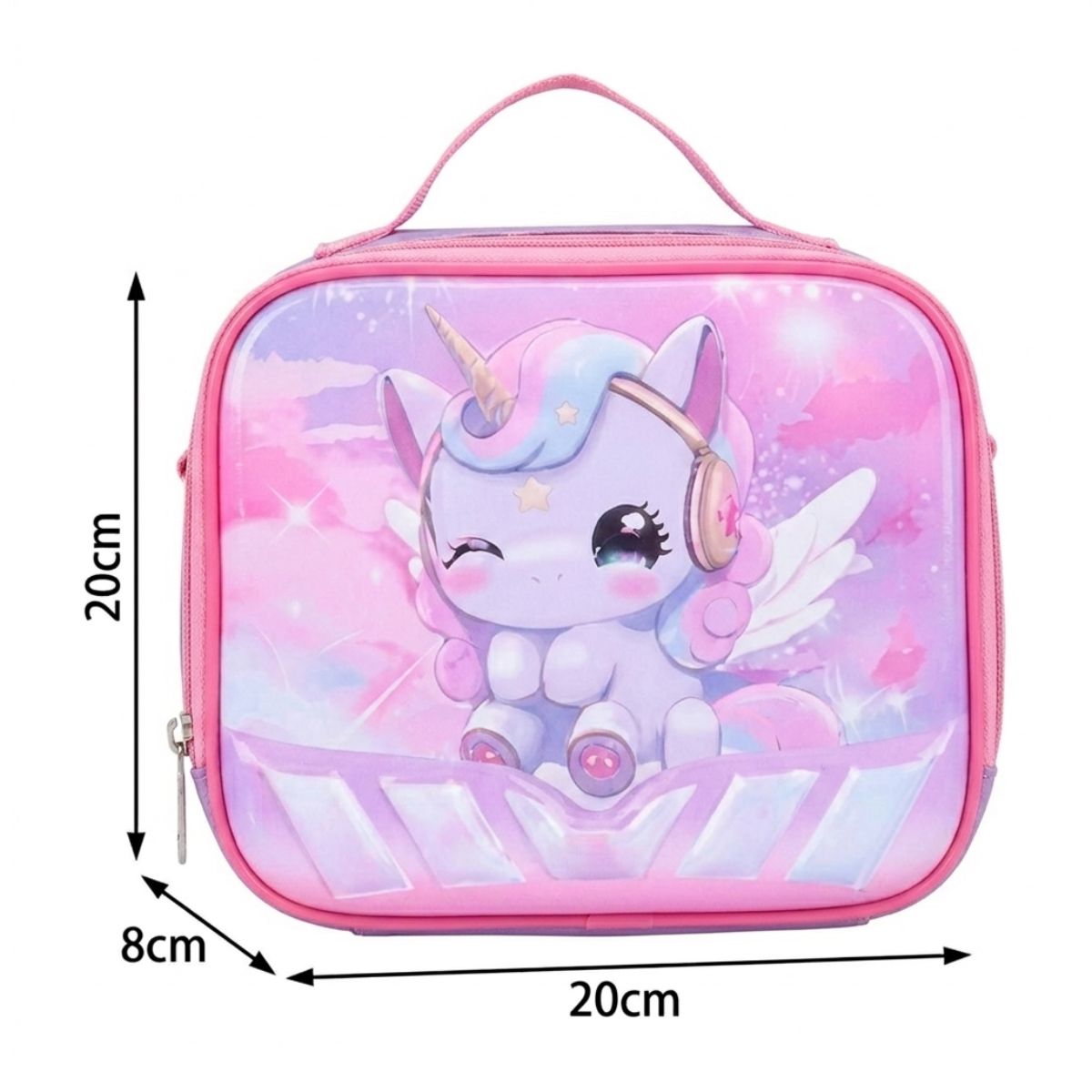 Cartable licorne clin d'œil à roulettes | Ensemble 3 pièces (sac+lunch bag+trousse) | Tissu Oxford résistant