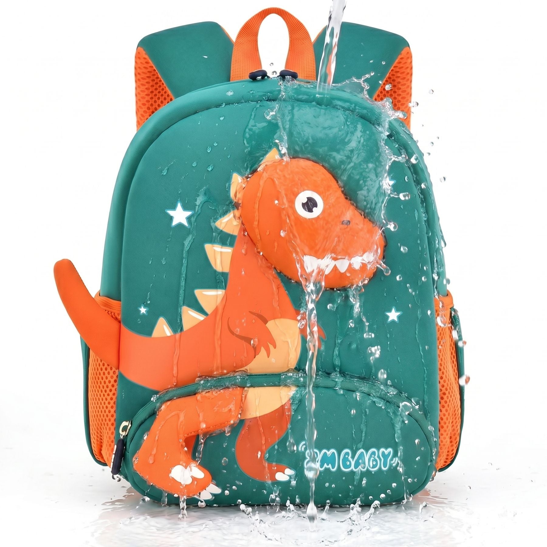 Cartable dinosaure orange | Bretelles respirantes | Tissu néoprène léger | Port confortable